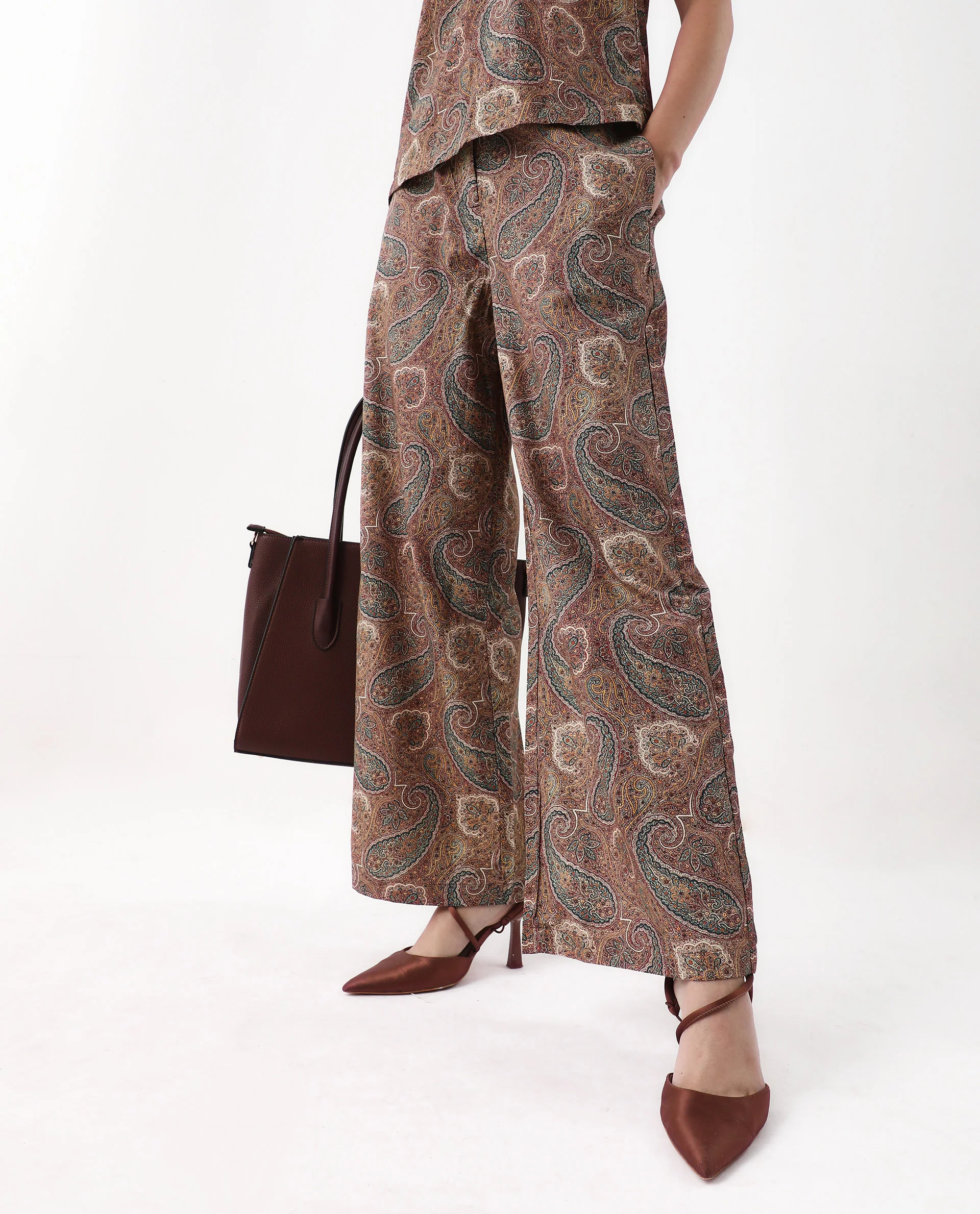 Rareism Women's Ronoro-B Multi Cotton Paisley Print Ankle Length Wide Trouser - Image 2