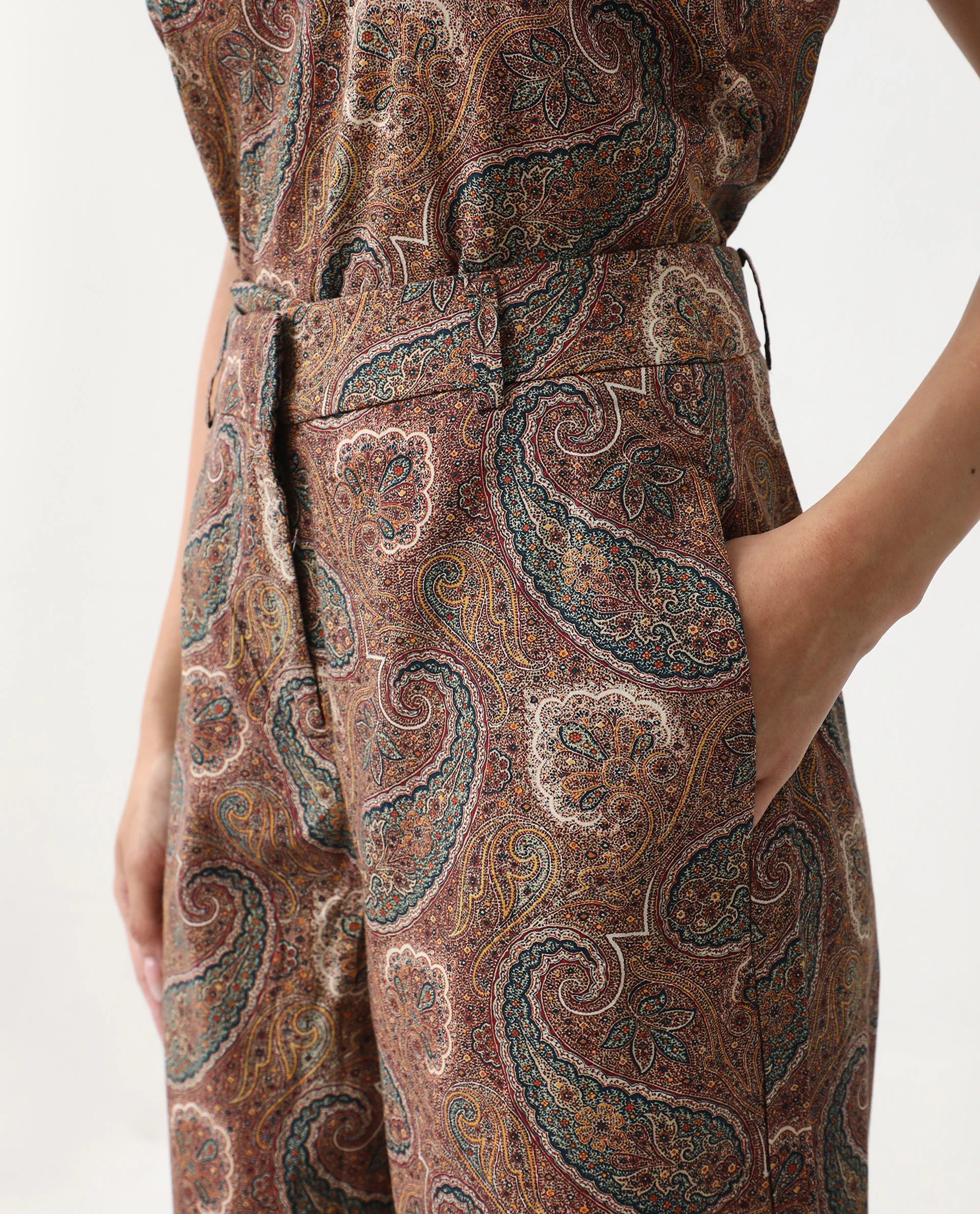 Rareism Women's Ronoro-B Multi Cotton Paisley Print Ankle Length Wide Trouser - Image 3