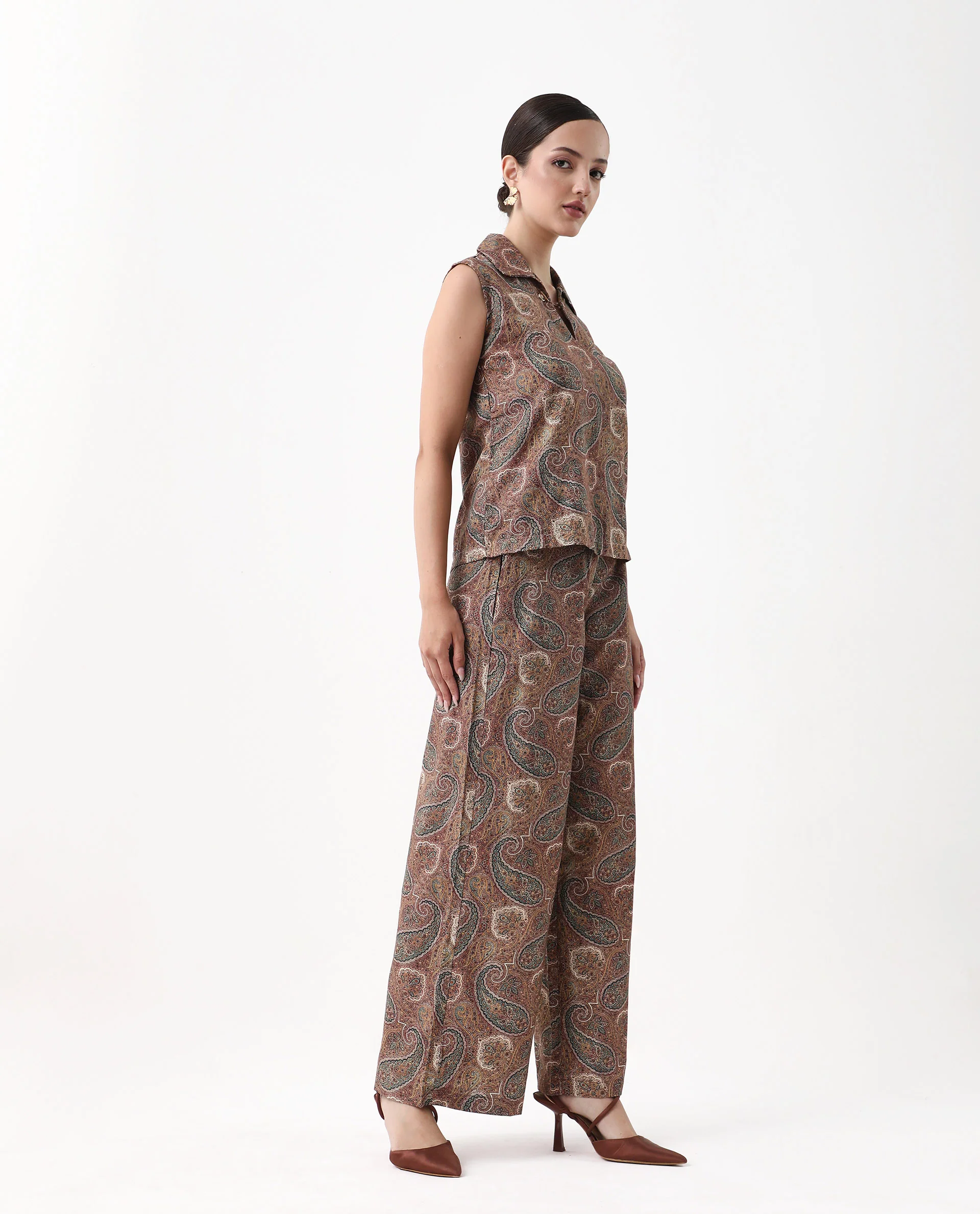 Rareism Women's Ronoro-B Multi Cotton Paisley Print Ankle Length Wide Trouser - Image 5