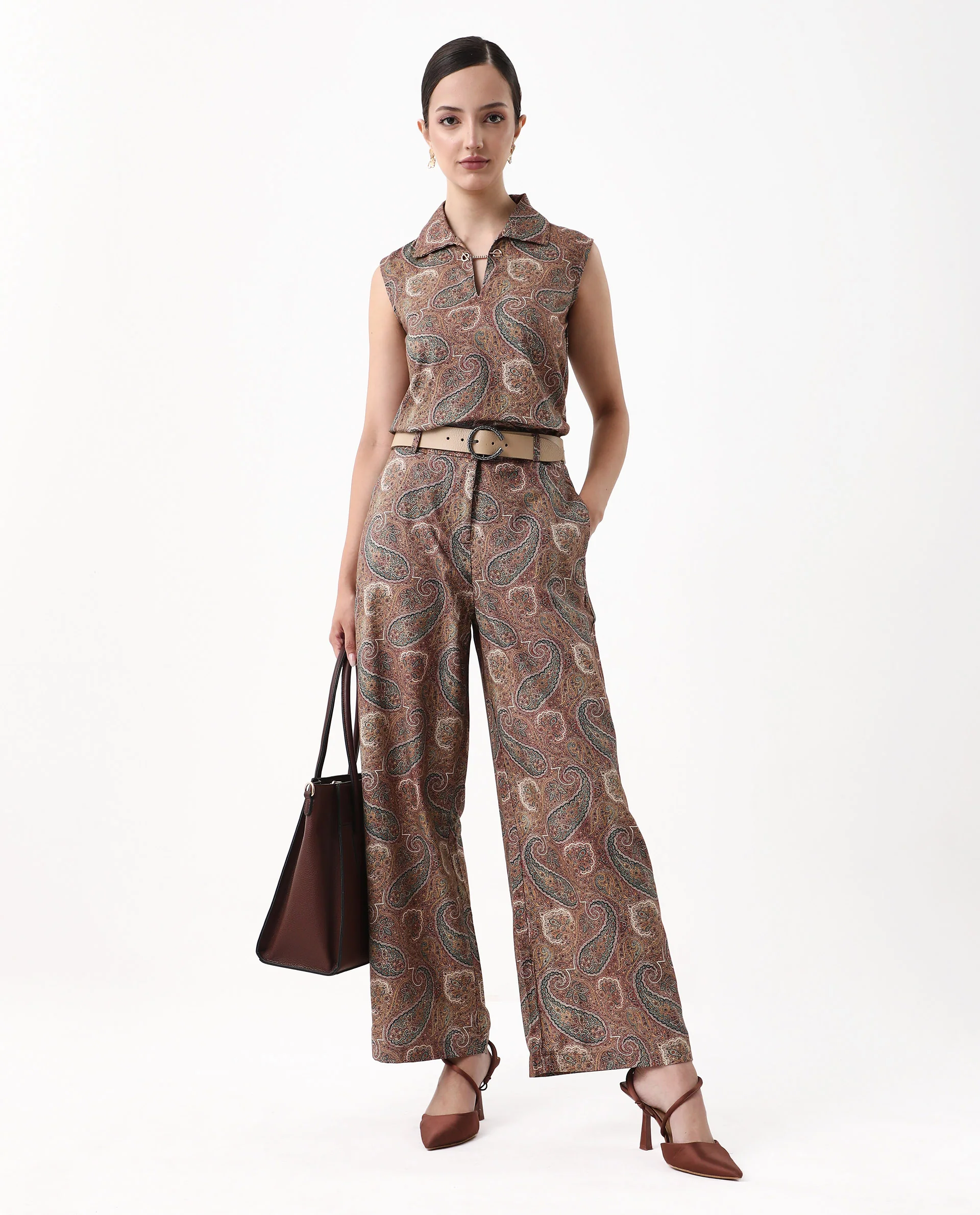 Rareism Women's Ronoro-B Multi Cotton Paisley Print Ankle Length Wide Trouser - Image 6