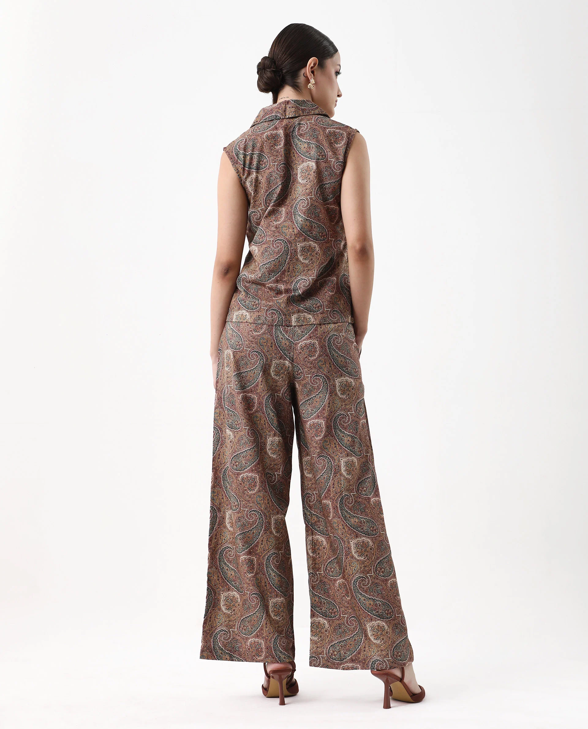 Rareism Women's Ronoro-B Multi Cotton Paisley Print Ankle Length Wide Trouser - Image 7