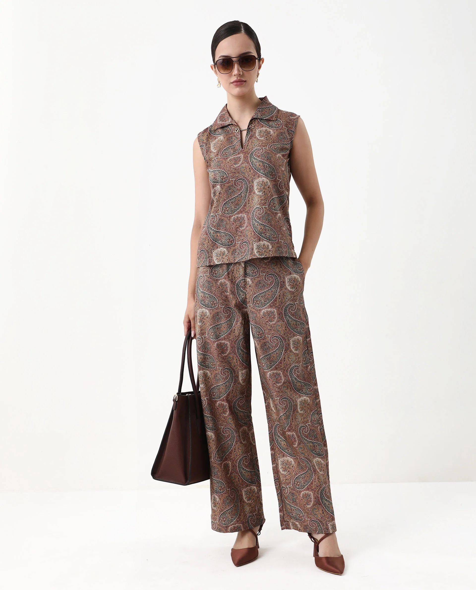 Rareism Women's Ronoro-T Multi Cotton Spread Collar Paisley Print Sleeveless Boxy Fit Top - Image 7