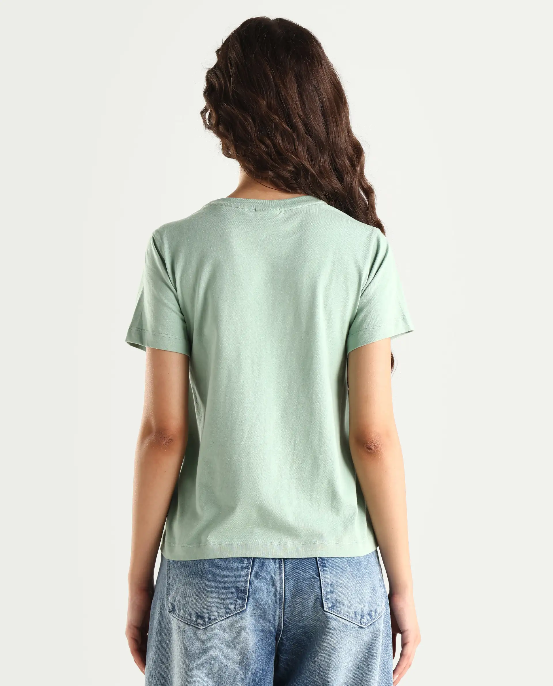 Rareism Women's Ronpel Light Green Cotton Round Neck Abstract Print Regular Fit T-Shirt - Image 7