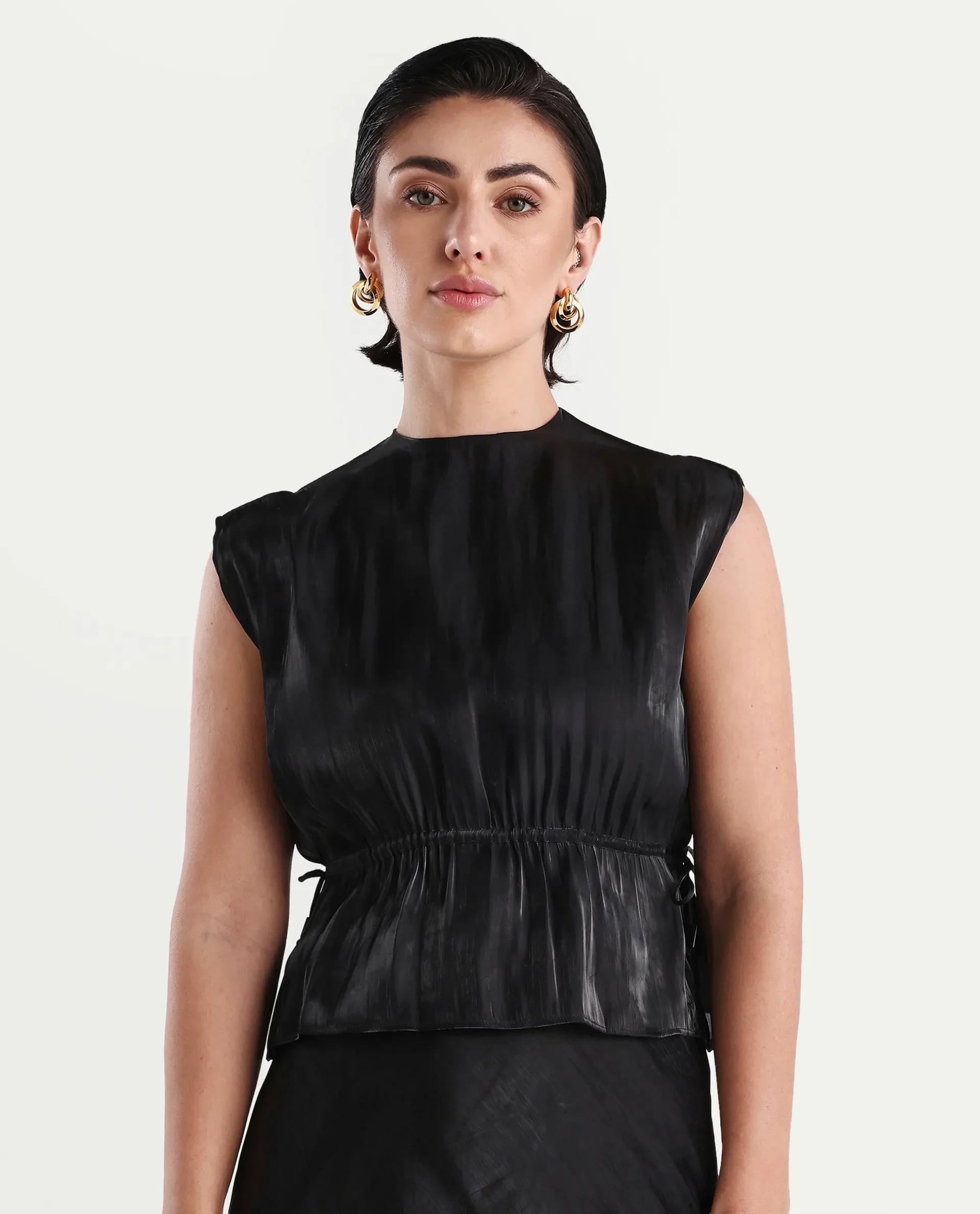 Rareism Women's Ronru Black Polyester Crew Neck Plain Sleeveless Regular Fit Top - Image 4