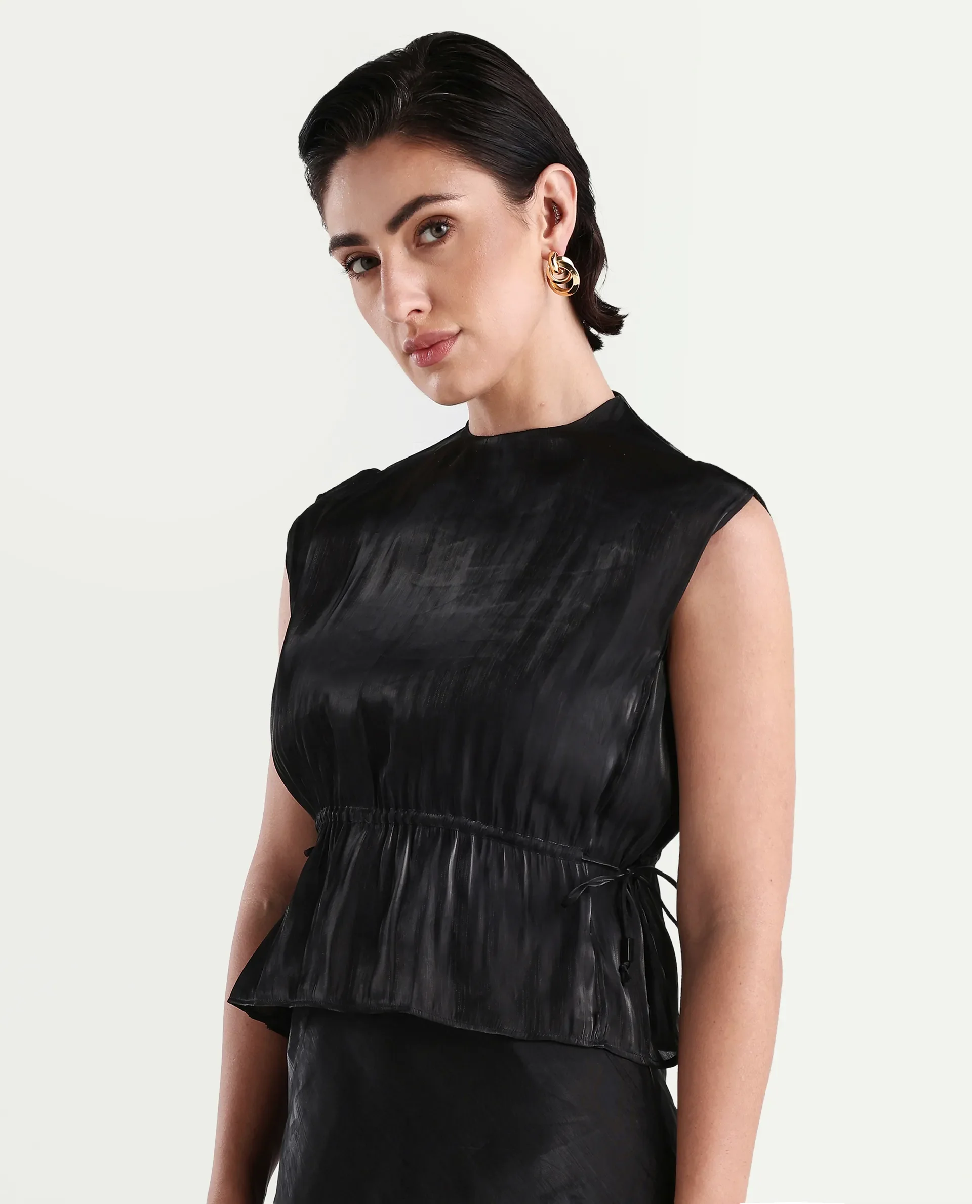 Rareism Women's Ronru Black Polyester Crew Neck Plain Sleeveless Regular Fit Top - Image 5