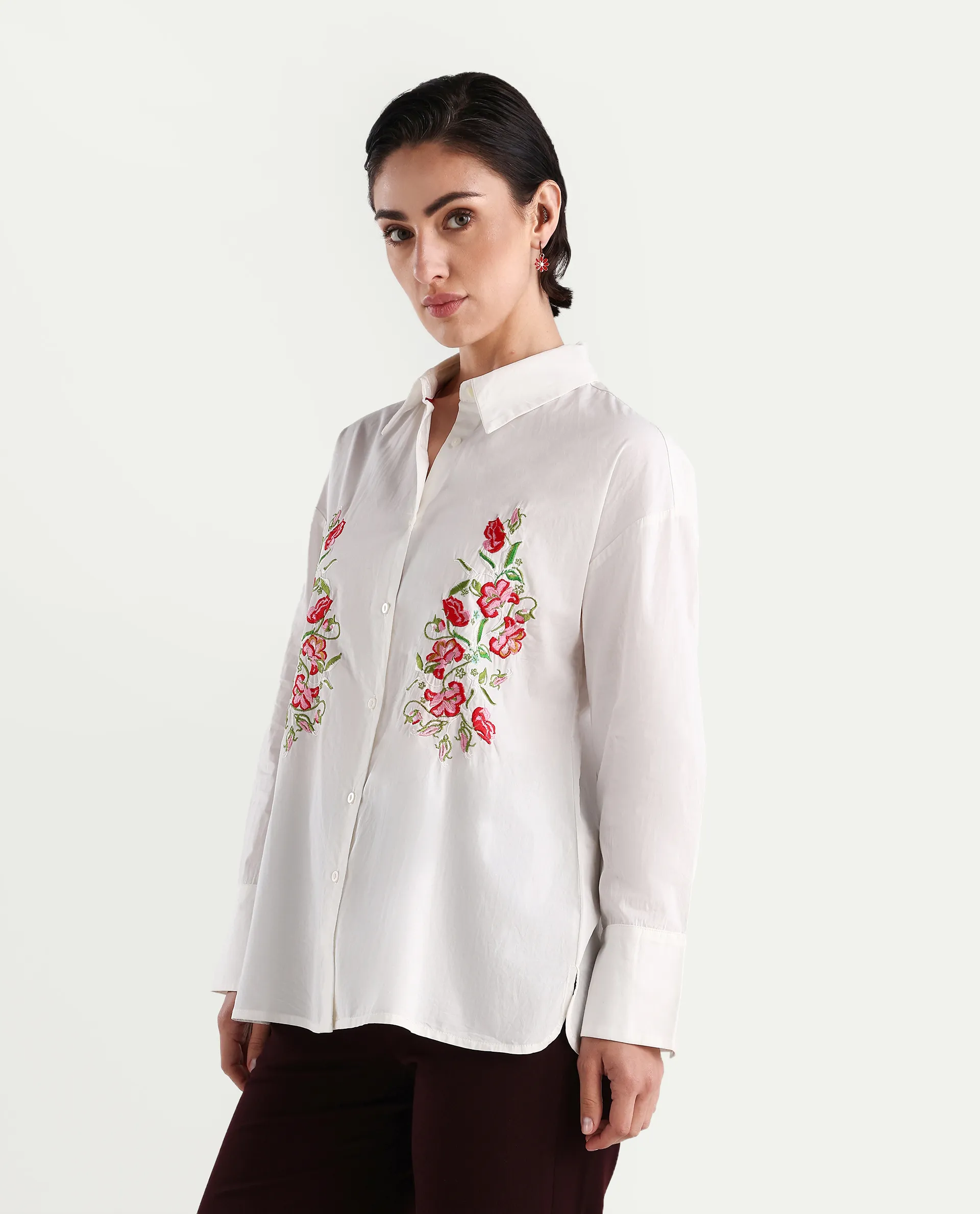 Rareism Women's Ronshei White Cotton Spread Collar Floral Print Regular Fit Shirt - Image 4