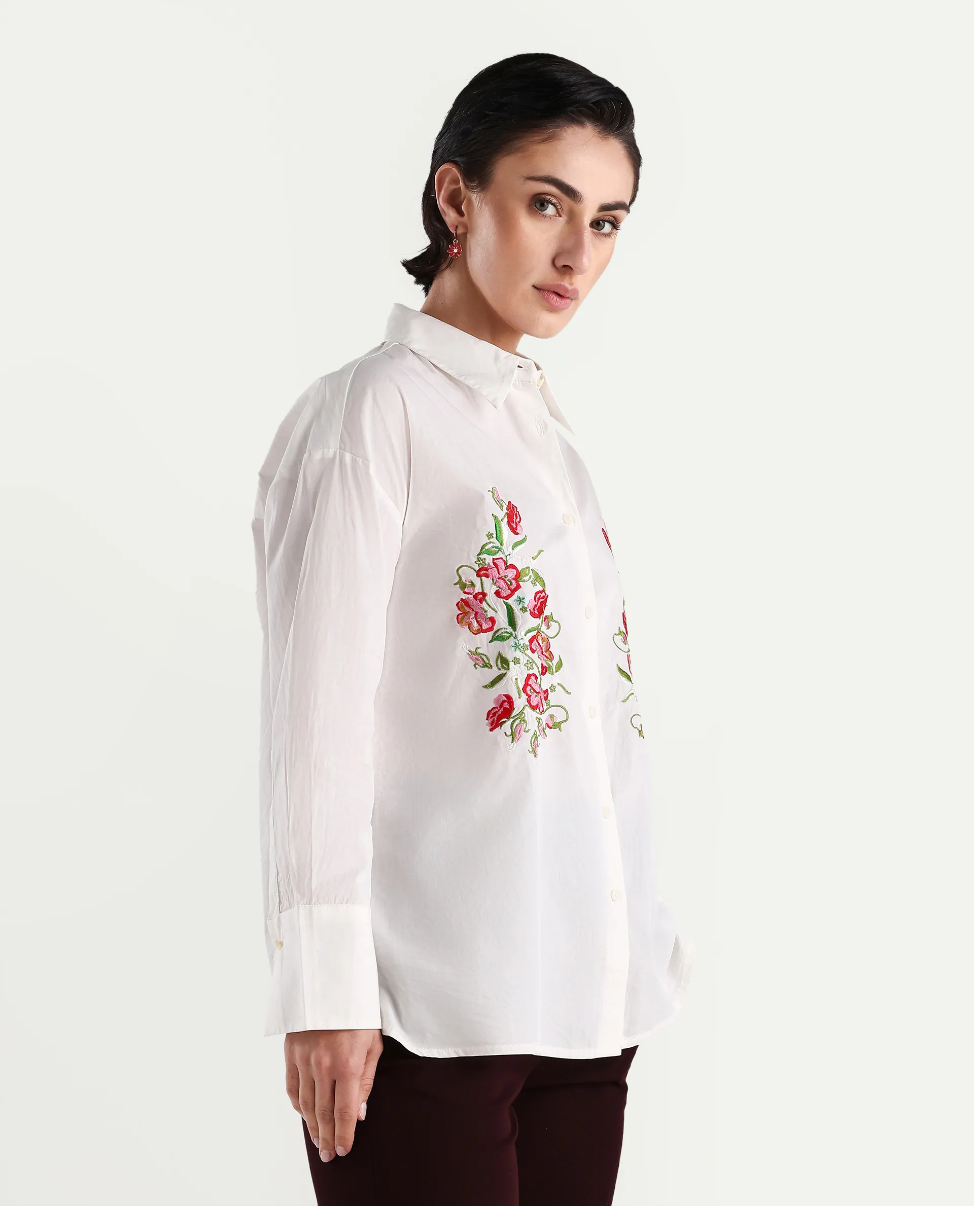 Rareism Women's Ronshei White Cotton Spread Collar Floral Print Regular Fit Shirt - Image 5