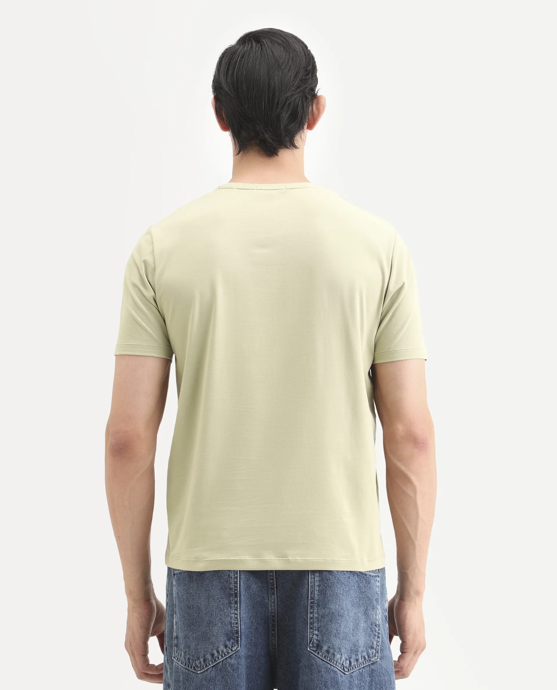 Rare Rabbit Men's Ront Light Green Cotton Blend Fabric Half Sleeve Crew Neck Regular Fit Graphic Print T-Shirt - Image 8