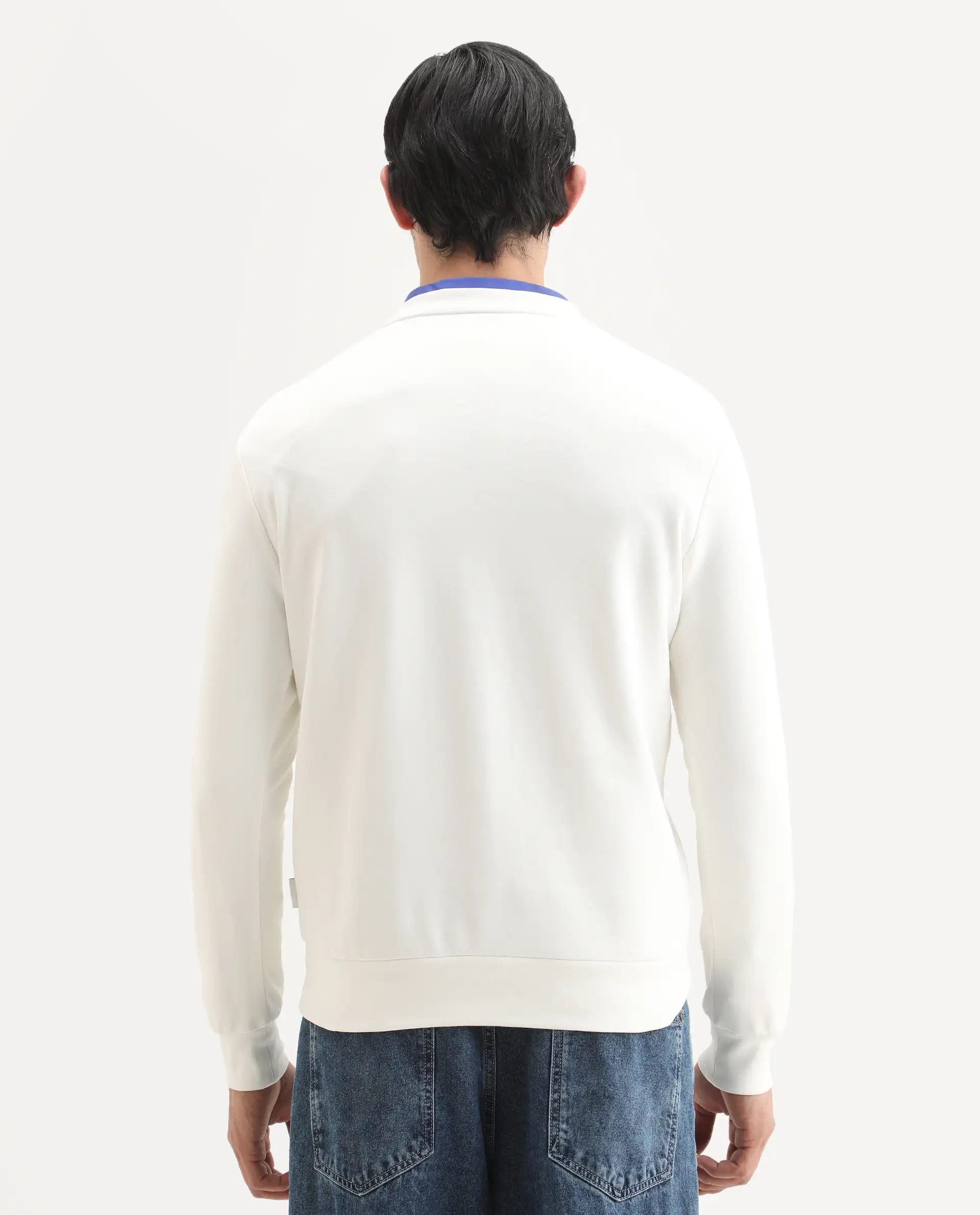 Rare Rabbit Men's Ronta Off White Cotton Blend Embroidered Regular Fit Full Sleeve Crew Neck Sweatshirt - Image 7