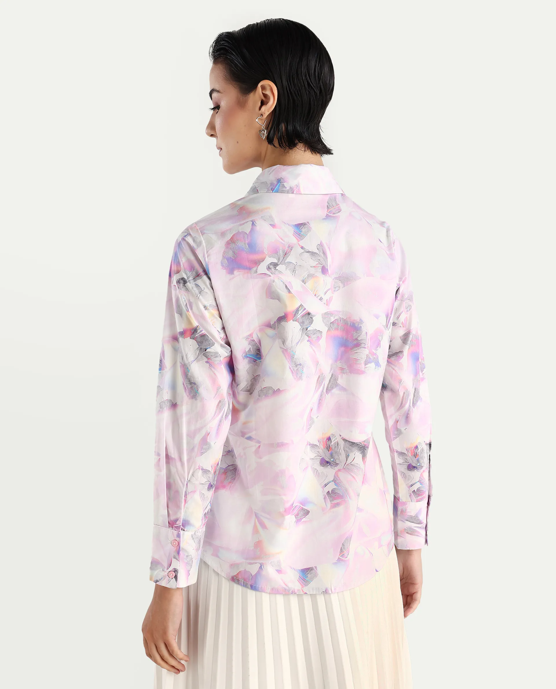 Rareism Women's Ronton Multi Cotton Ribbed Collar Abstract Print Cuffed Sleeve Regular Fit Top - Image 7