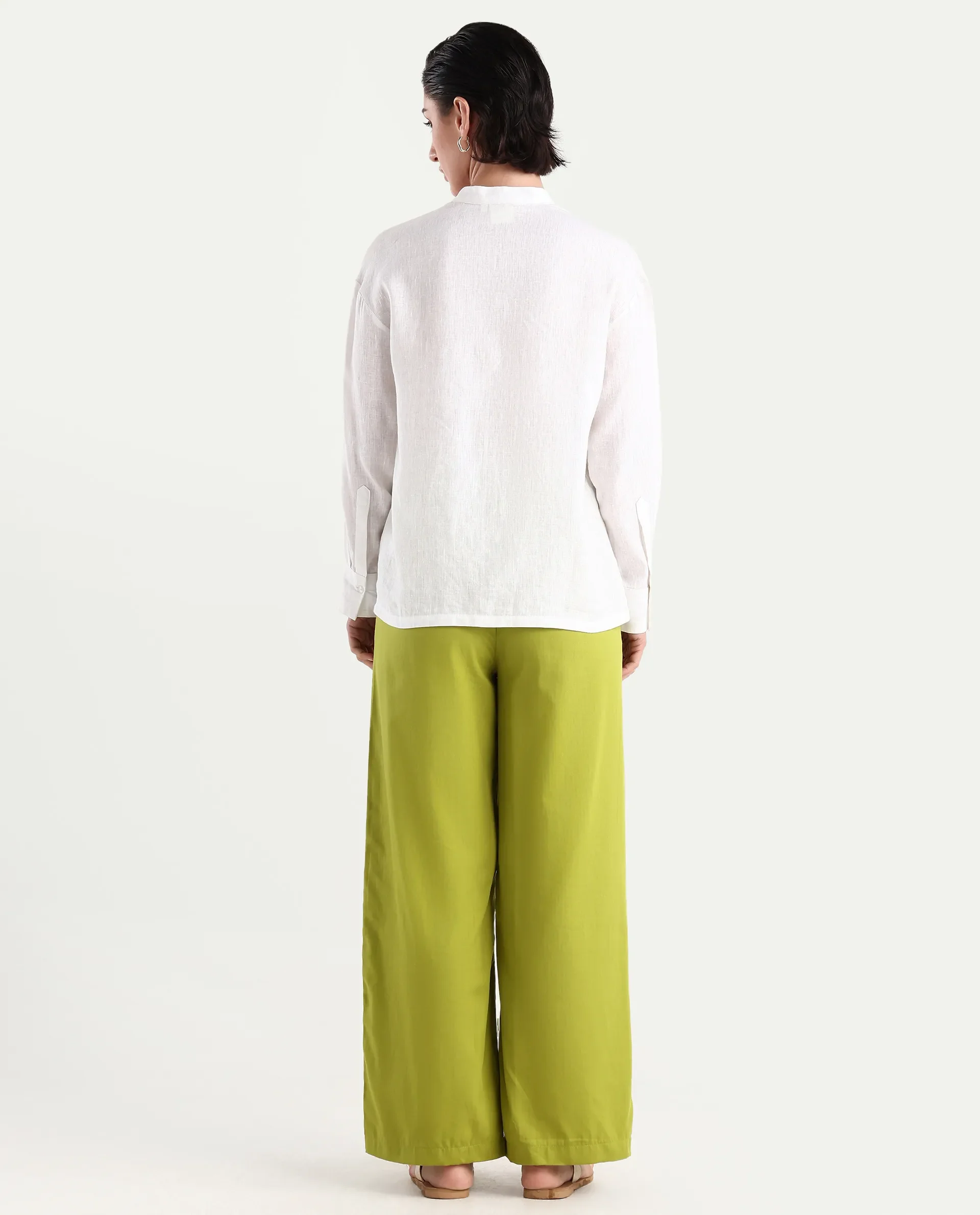 Rareism Women's Ronuo Olive Cotton Plain Ankle Length Straight Fit Trouser - Image 7