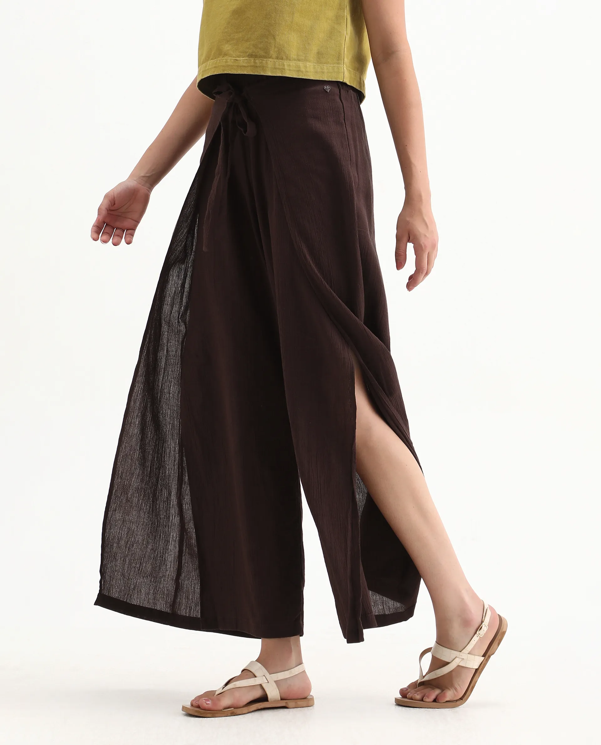 Rareism Women's Ronuz Brown Cotton Plain Ankle Length Straight Fit Trouser - Image 2