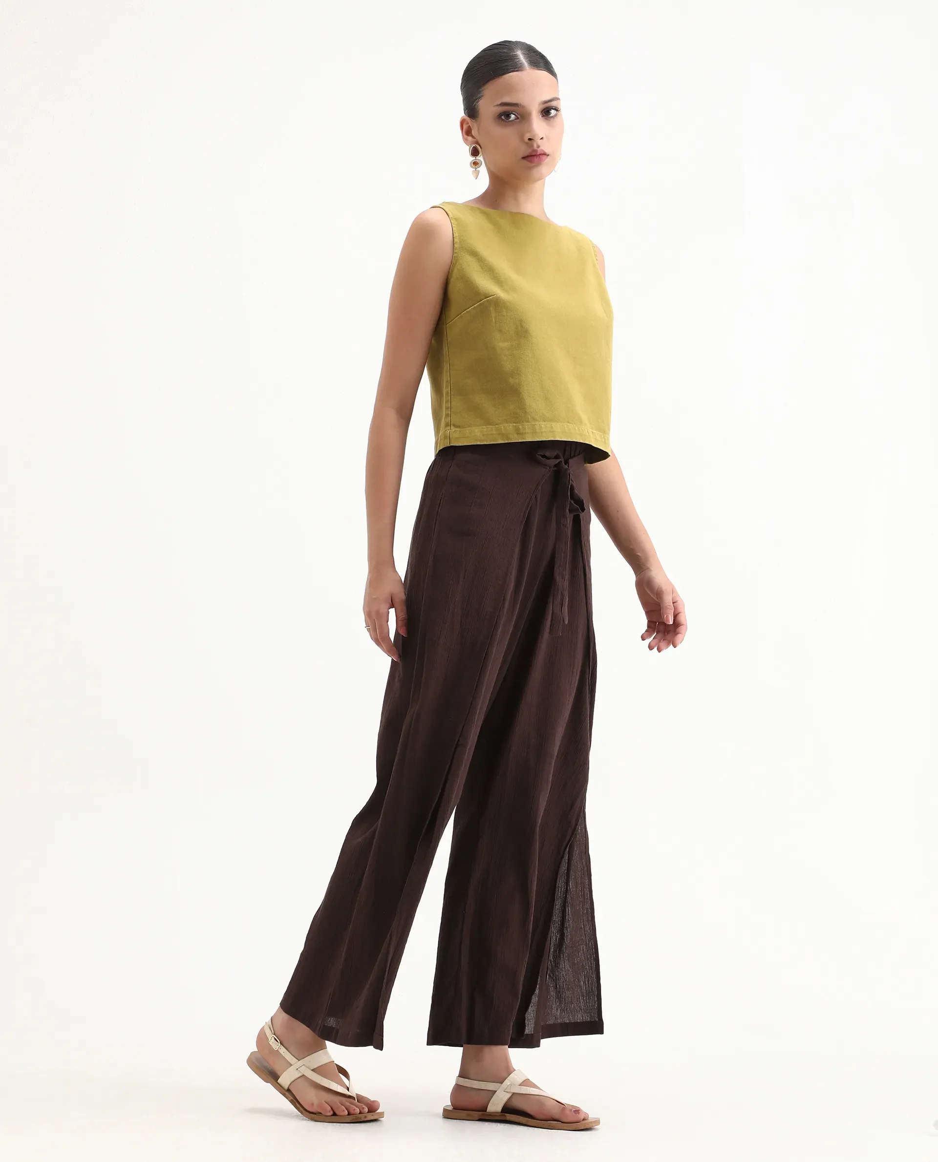 Rareism Women's Ronuz Brown Cotton Plain Ankle Length Straight Fit Trouser - Image 4