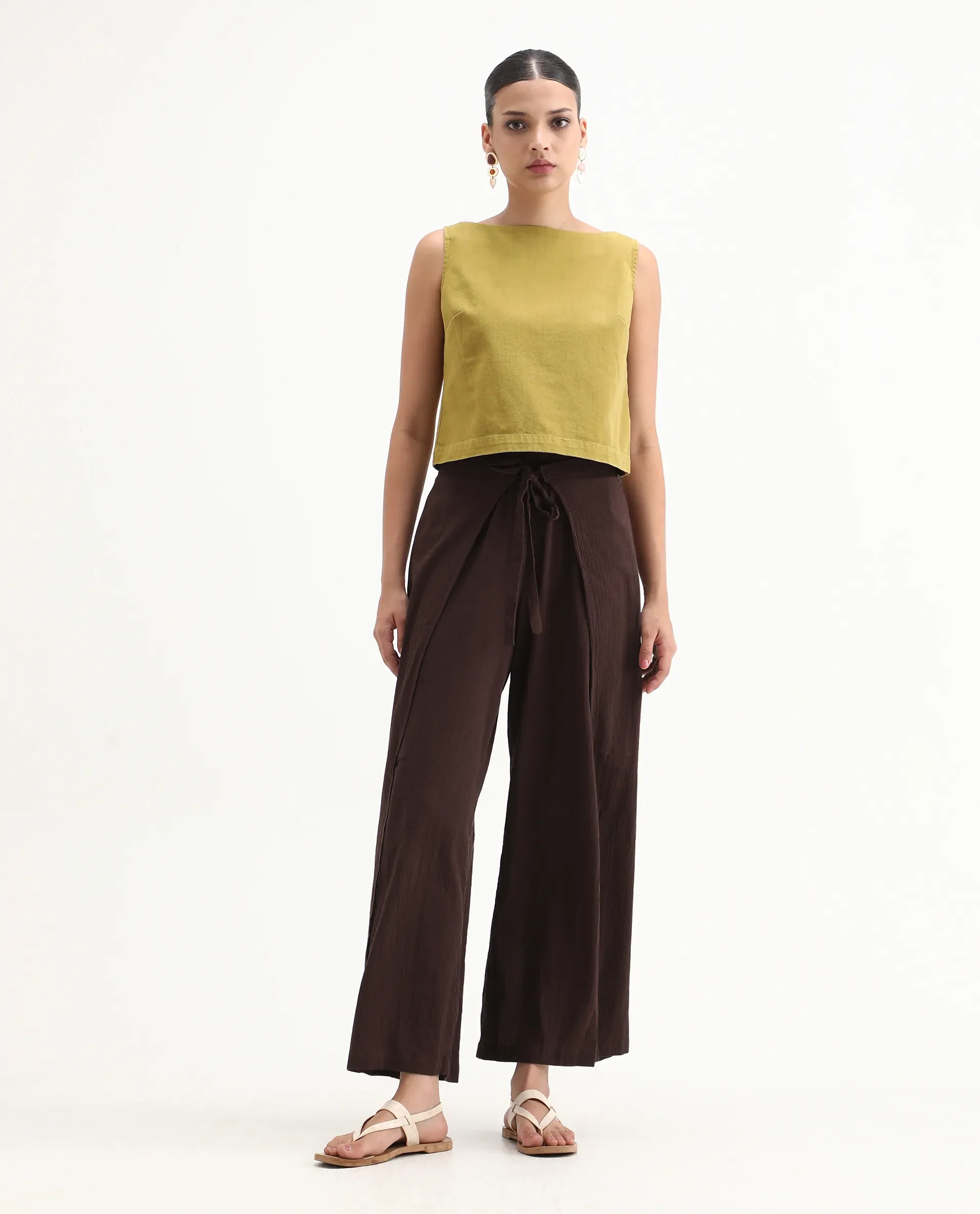 Rareism Women's Ronuz Brown Cotton Plain Ankle Length Straight Fit Trouser - Image 5