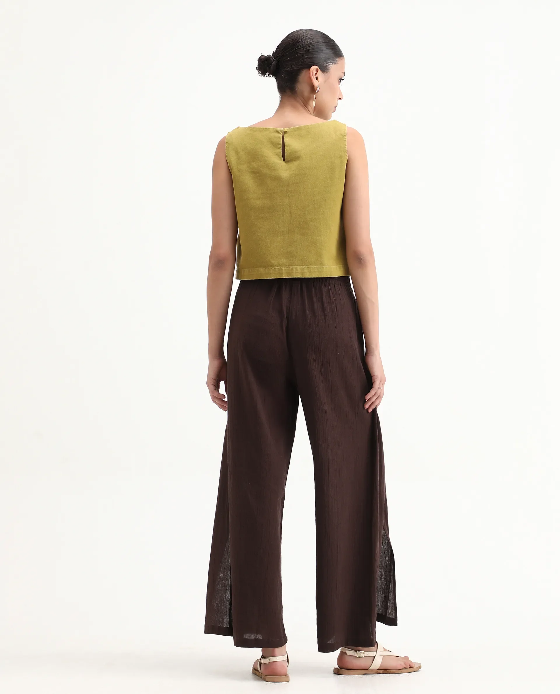 Rareism Women's Ronuz Brown Cotton Plain Ankle Length Straight Fit Trouser - Image 9