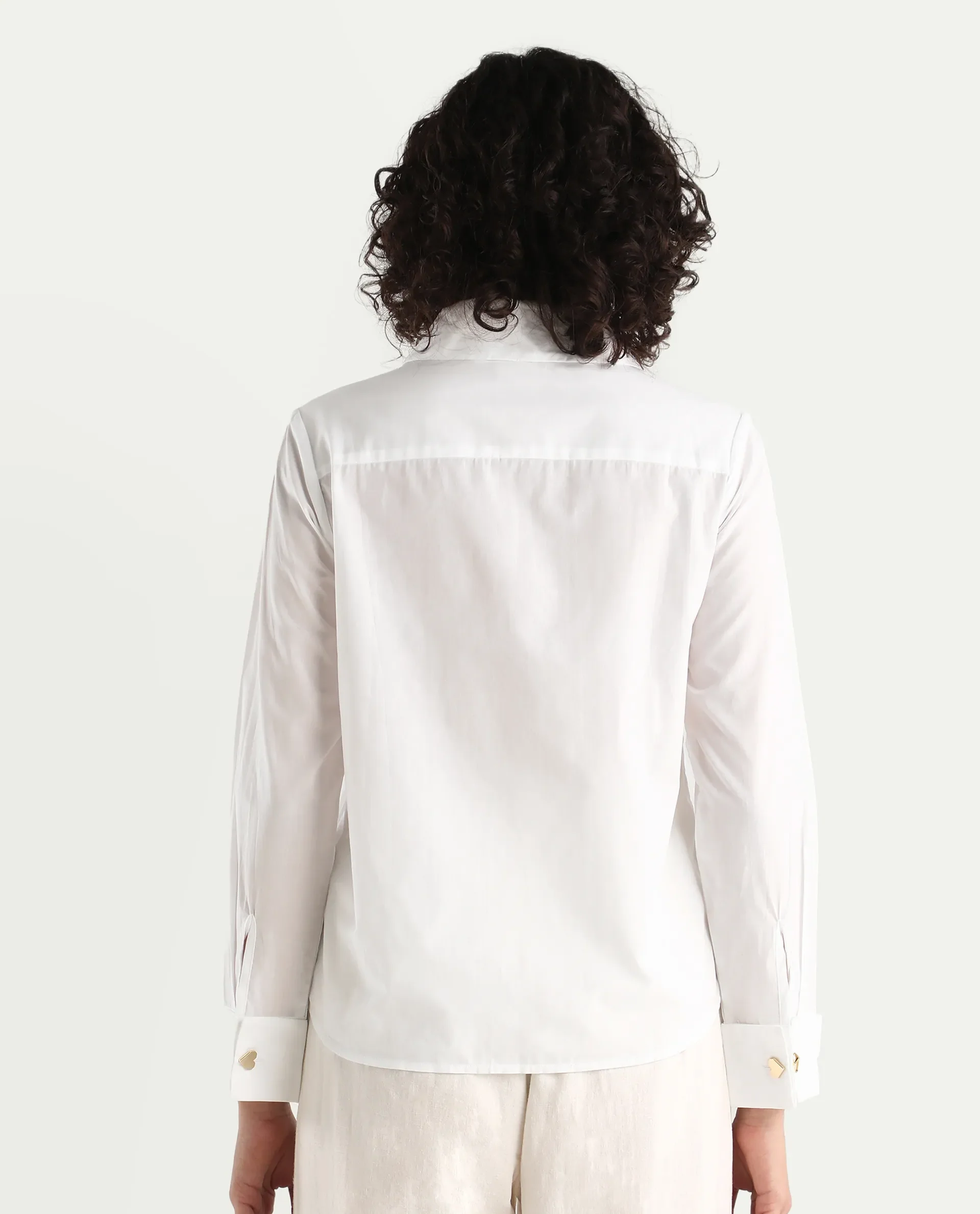 Rareism Women's Ronwio White Cotton Spread Collar Plain Cuffed Sleeve Crop Regular Fit Shirt - Image 7