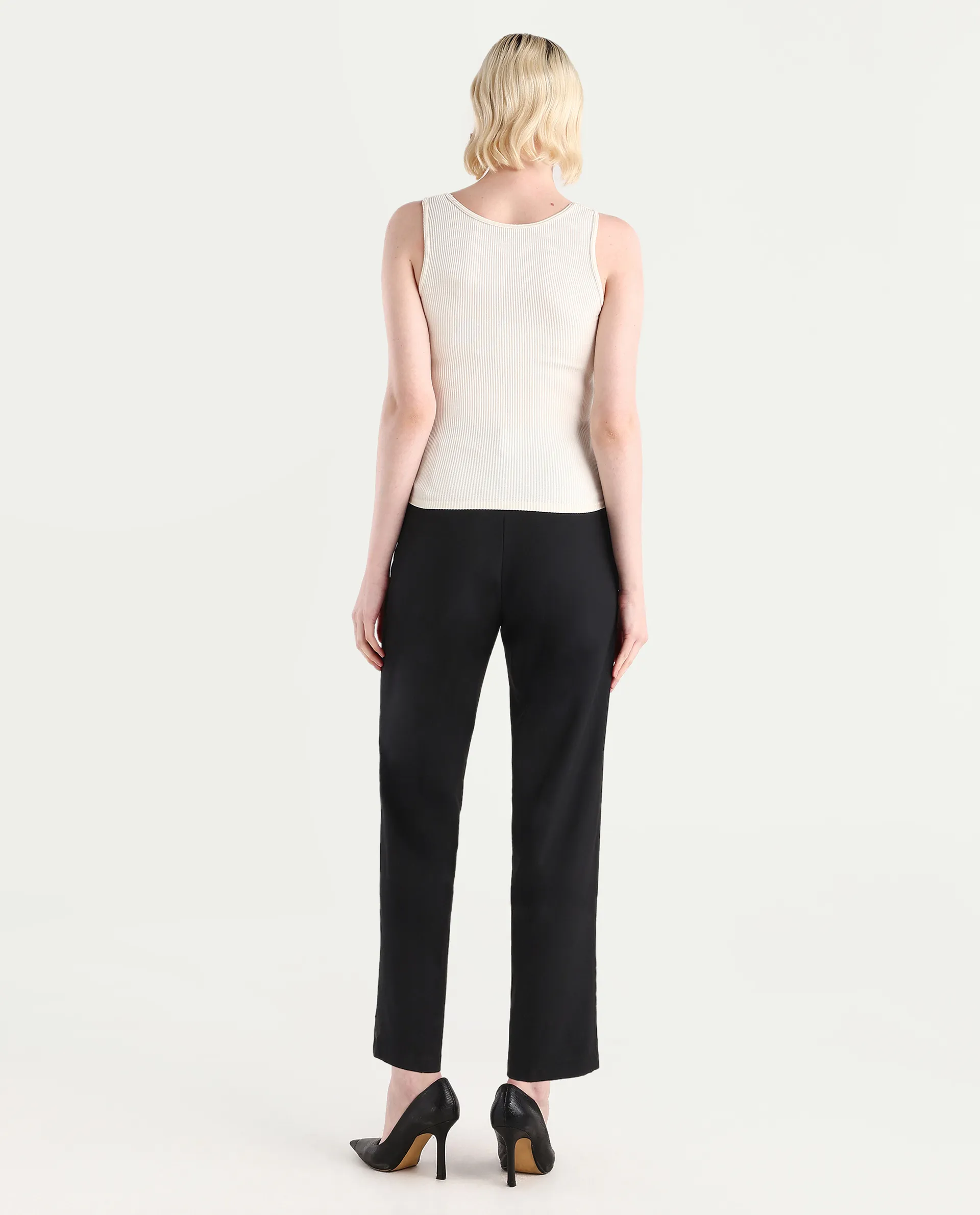 Rareism Women's Ronwip Black Polyester Blend Plain Ankle Length Straight Fit Trouser - Image 6