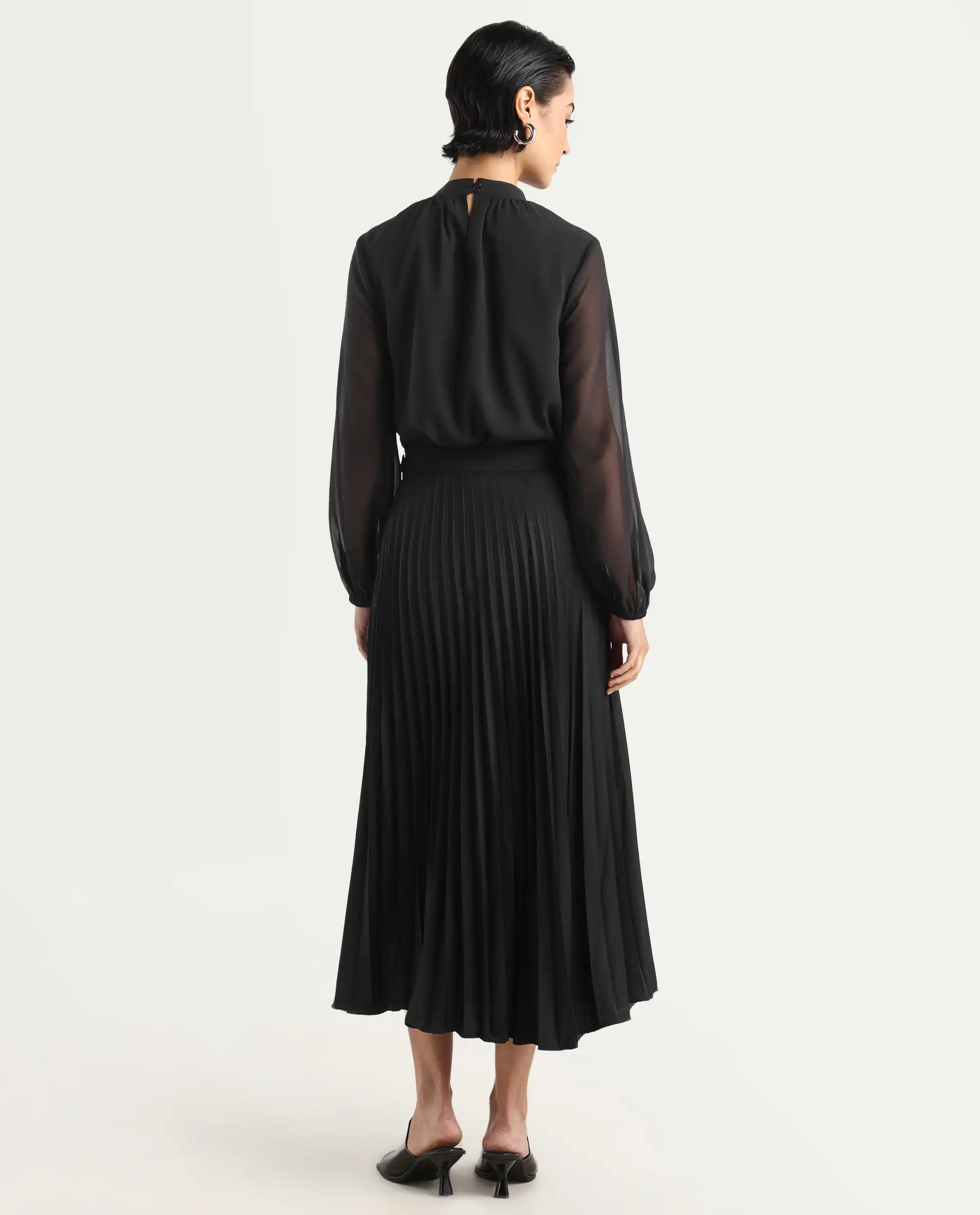 Rareism Women's Ronwiz Black Polyester Blend Plain Midi A-Line Skirt - Image 7