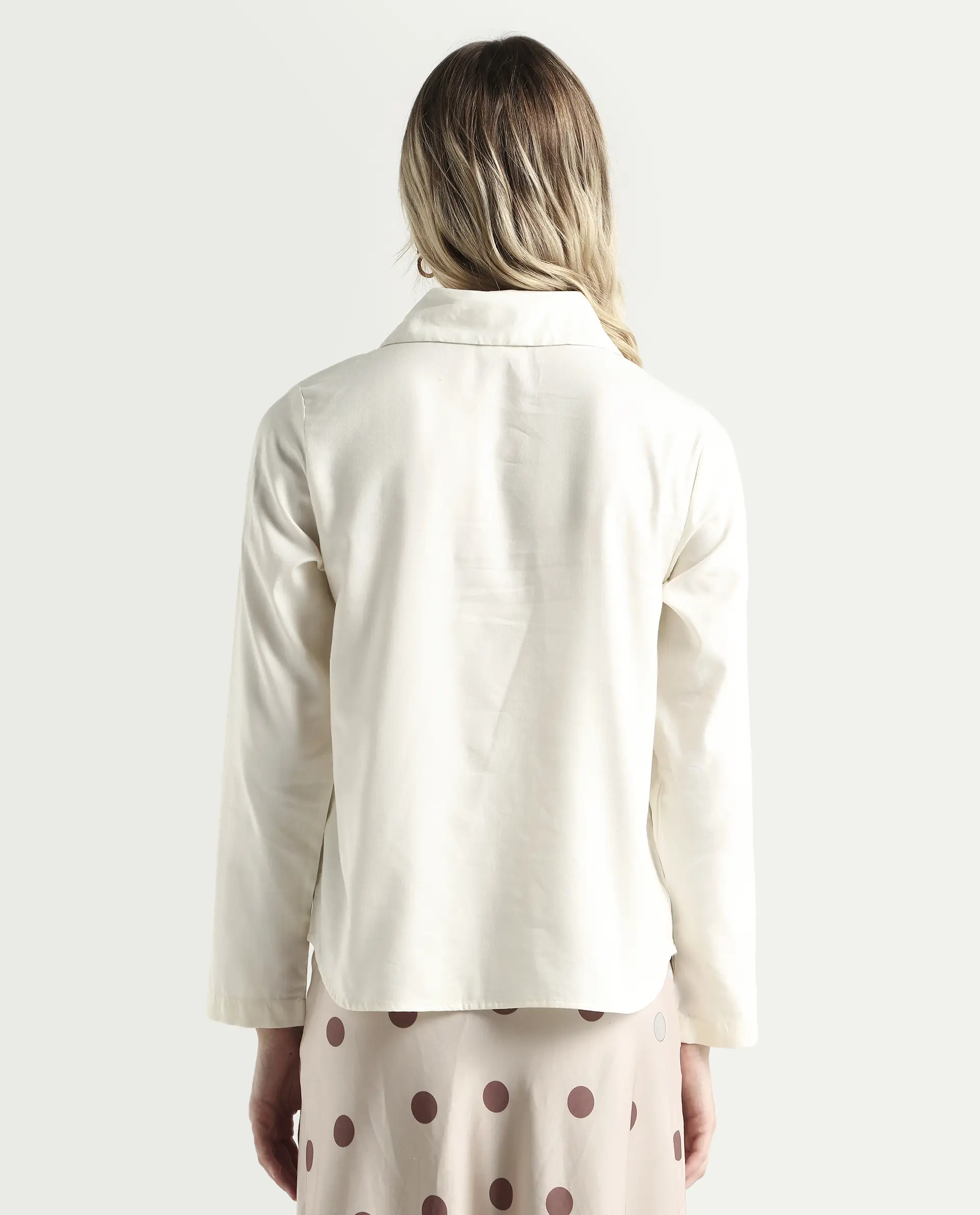Rareism Women's Ronwok Off White Modal Spread Collar Plain Regular Fit Top - Image 7