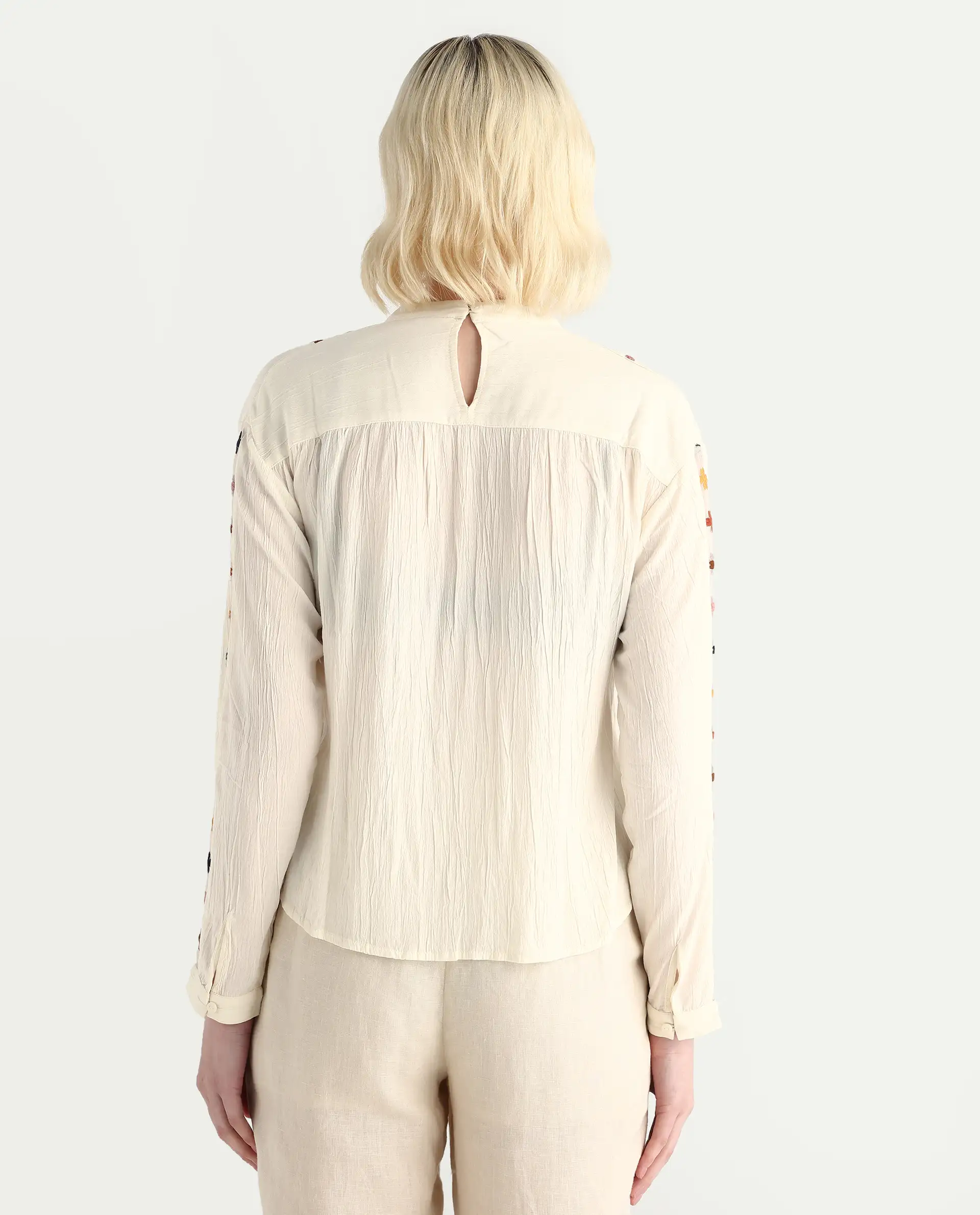 Rareism Women's Ronz Off White Viscose Round Neck Embroidered Relaxed Fit Top - Image 7