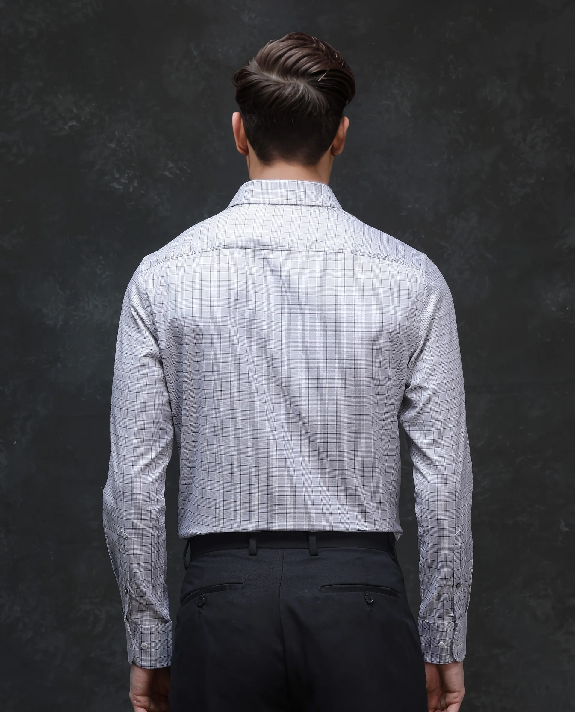 Rare Rabbit Men's Rooney Light Grey Cotton Checked Print Regular Fit Full Sleeve Collared Shirt - Image 3