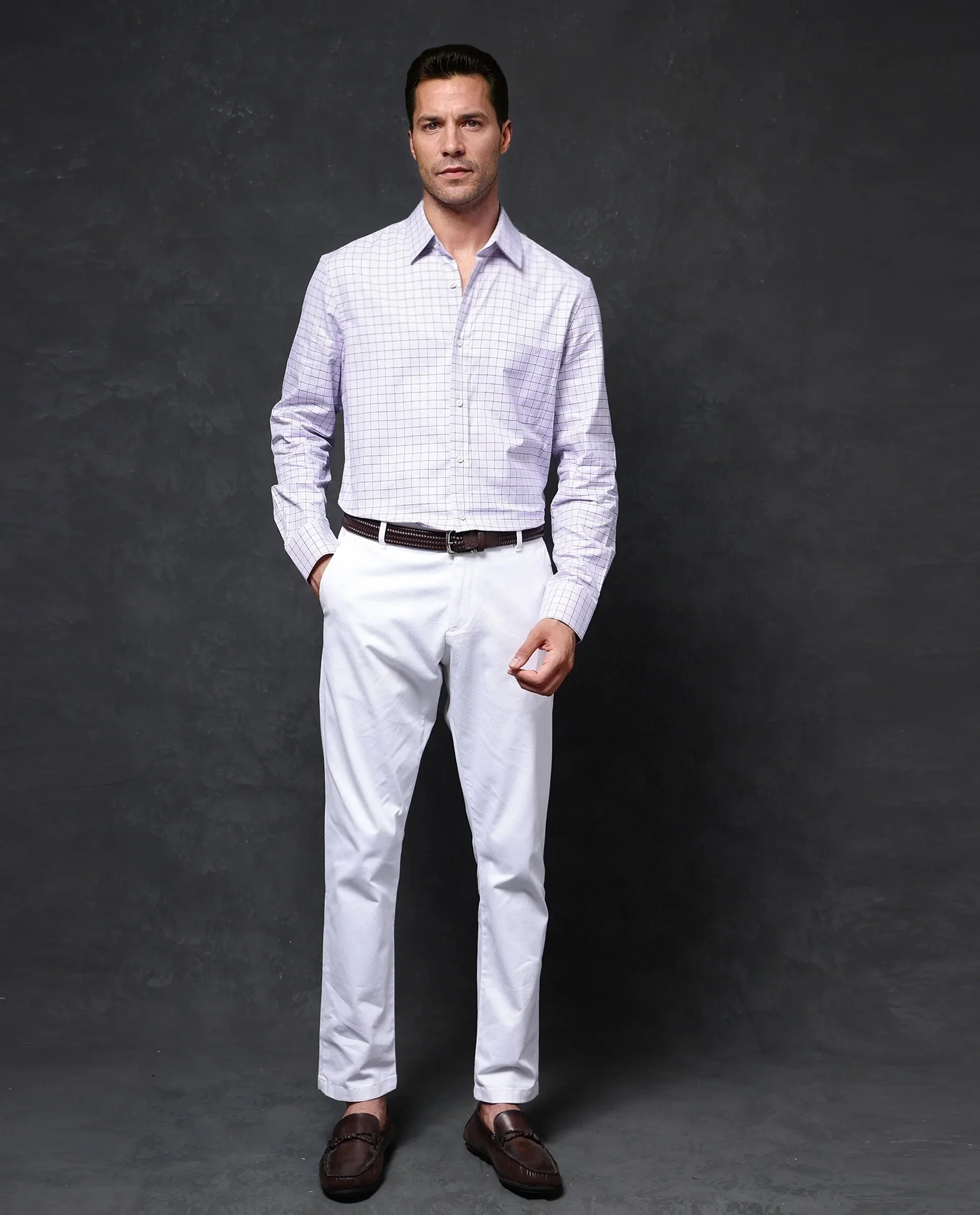Rare Rabbit Men's Rooney Light Purple Cotton Checked Print Regular Fit Full Sleeve Collared Shirt - Image 5