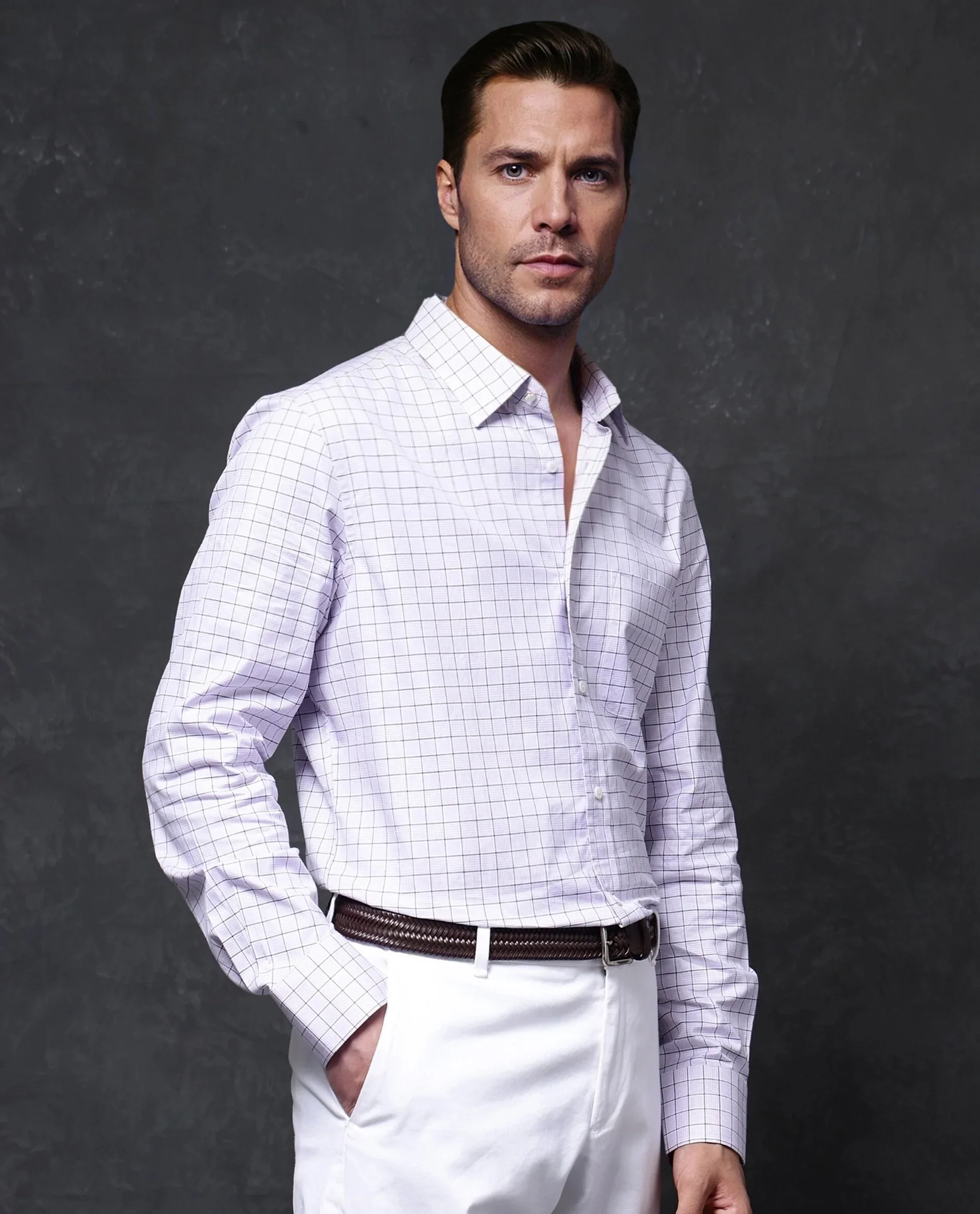 Rare Rabbit Men's Rooney Light Purple Cotton Checked Print Regular Fit Full Sleeve Collared Shirt - Image 6