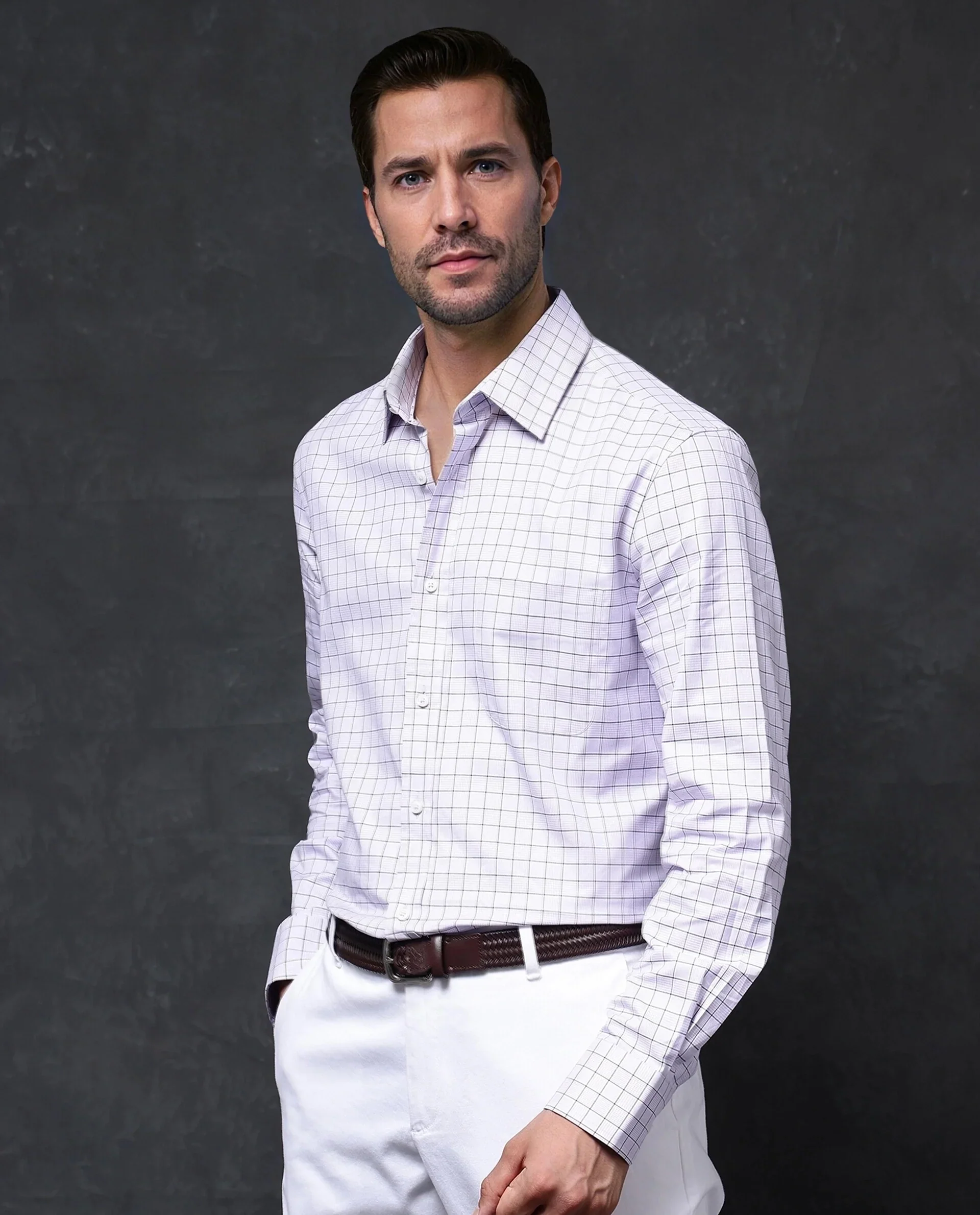 Rare Rabbit Men's Rooney Light Purple Cotton Checked Print Regular Fit Full Sleeve Collared Shirt - Image 8