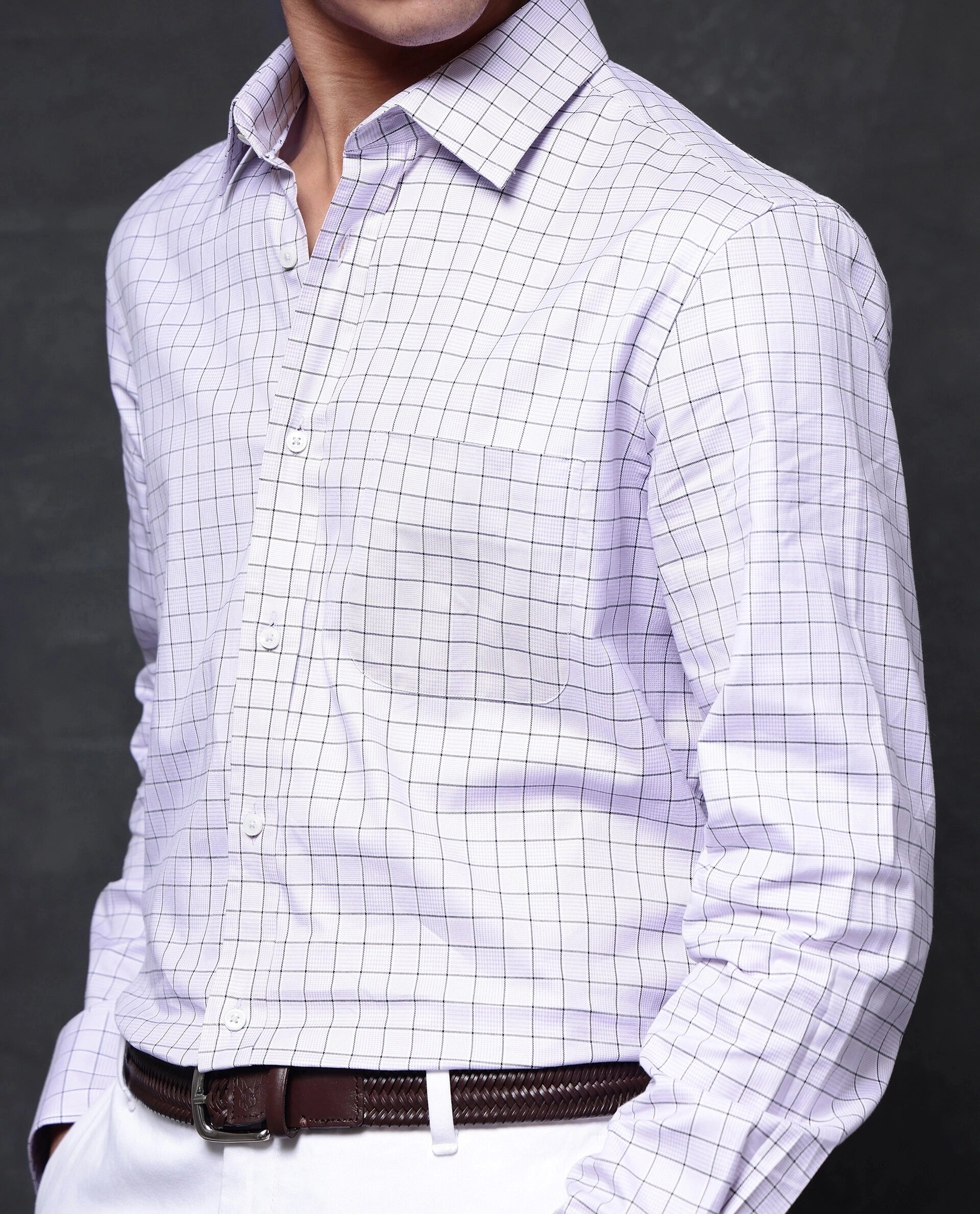 Rare Rabbit Men's Rooney Light Purple Cotton Checked Print Regular Fit Full Sleeve Collared Shirt - Image 9