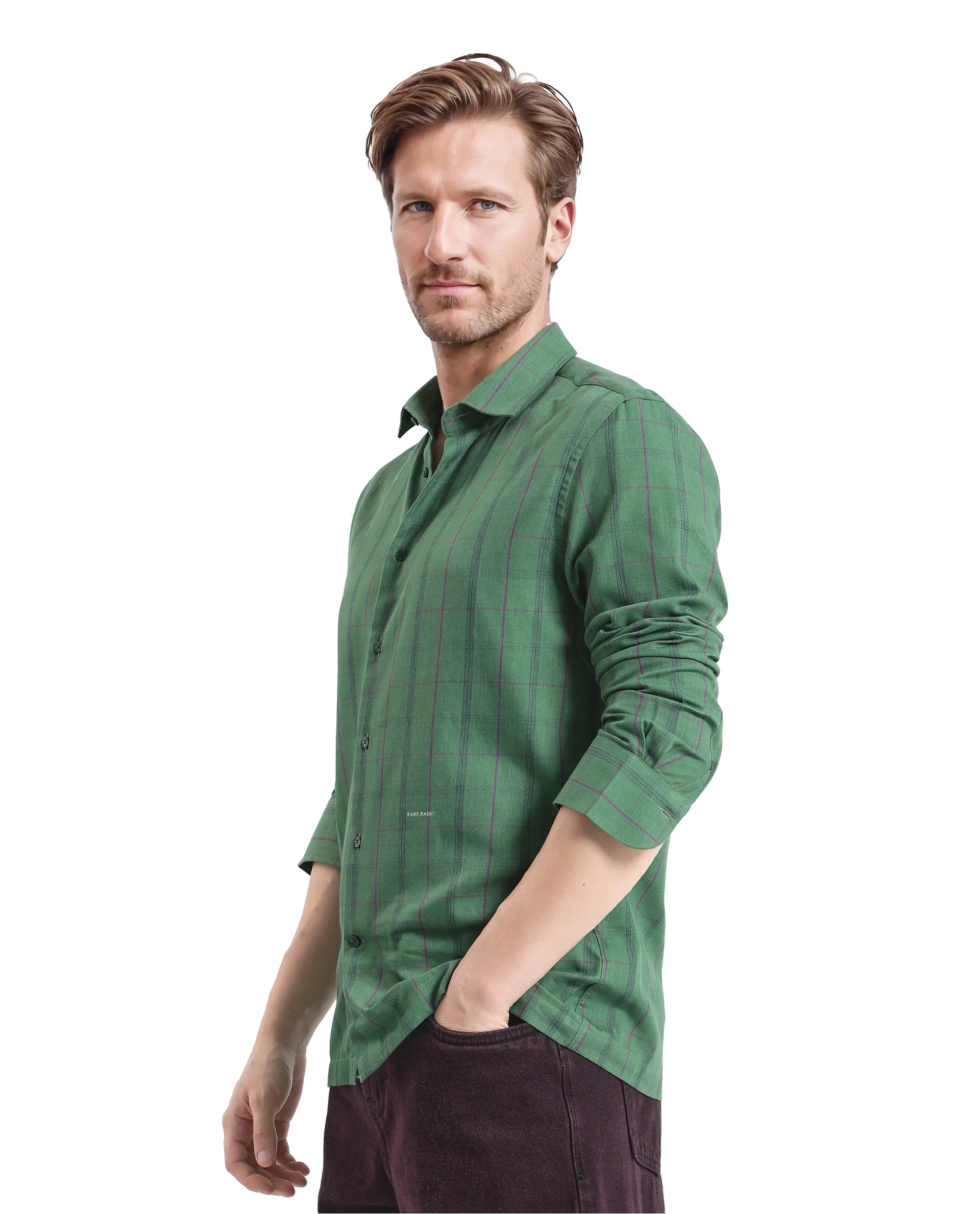 Rare Rabbit Men's Roos Green Cotton Checked Print Oversized Fit Full Sleeve Collared Shirt - Image 3