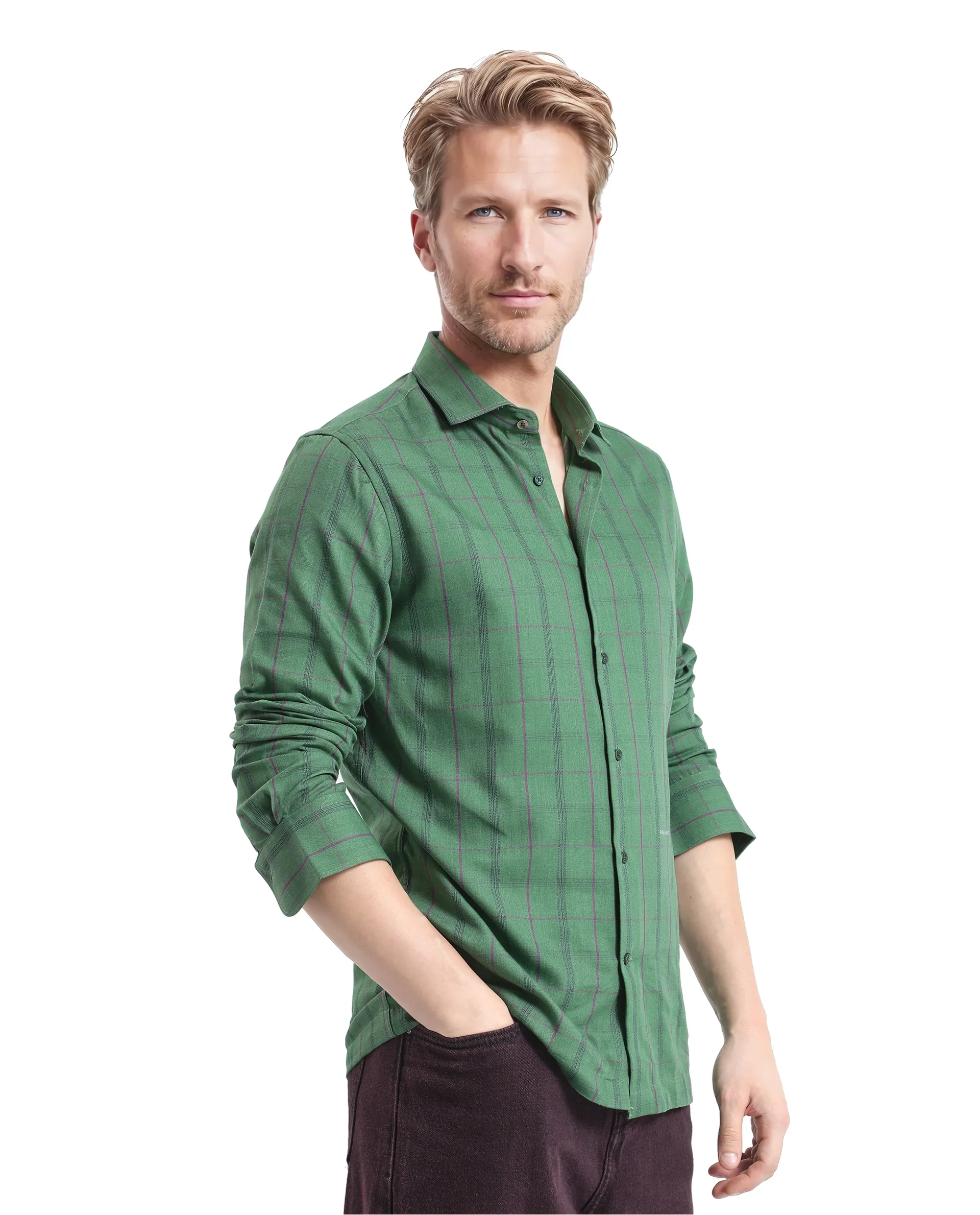 Rare Rabbit Men's Roos Green Cotton Checked Print Oversized Fit Full Sleeve Collared Shirt - Image 4