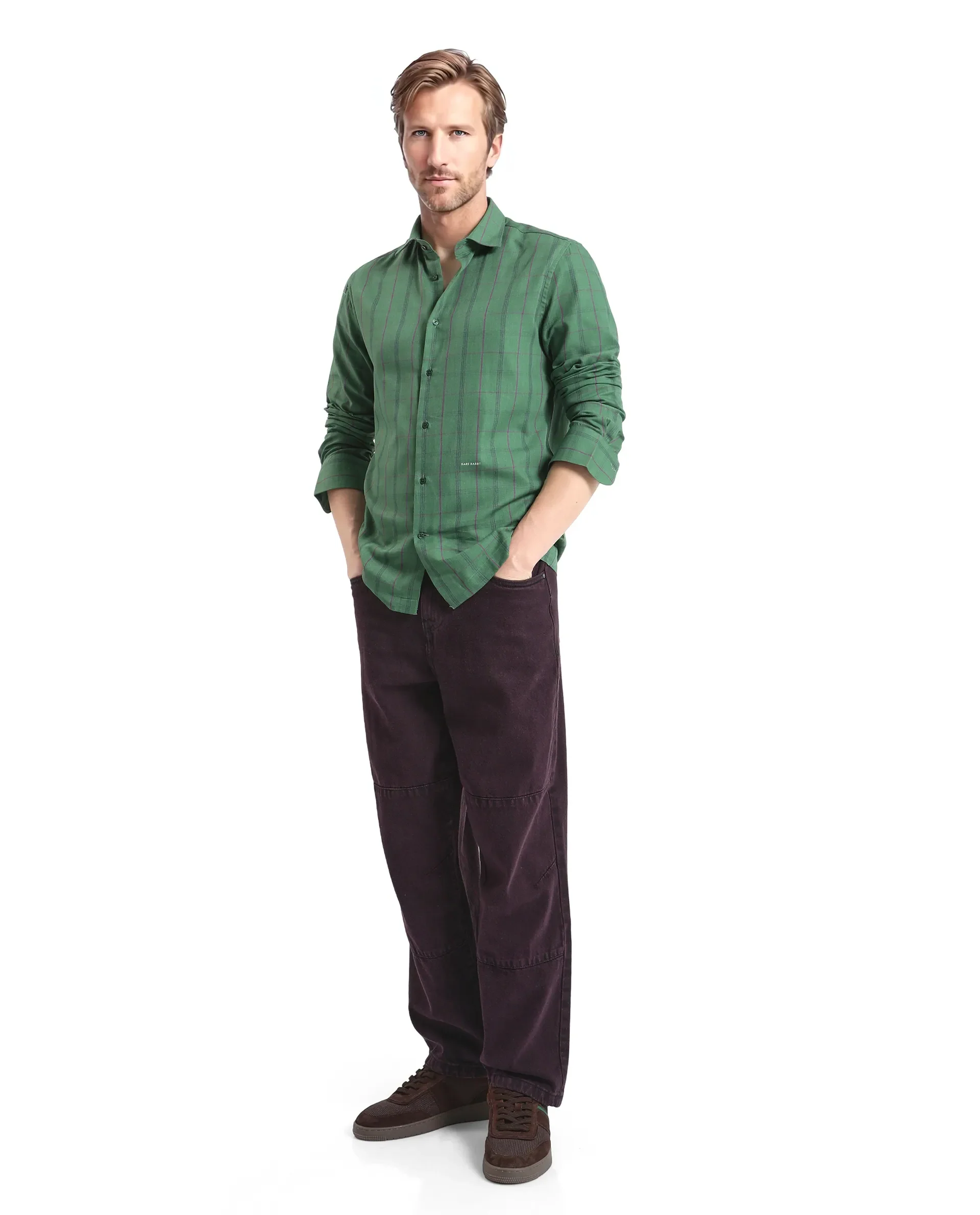 Rare Rabbit Men's Roos Green Cotton Checked Print Oversized Fit Full Sleeve Collared Shirt - Image 5