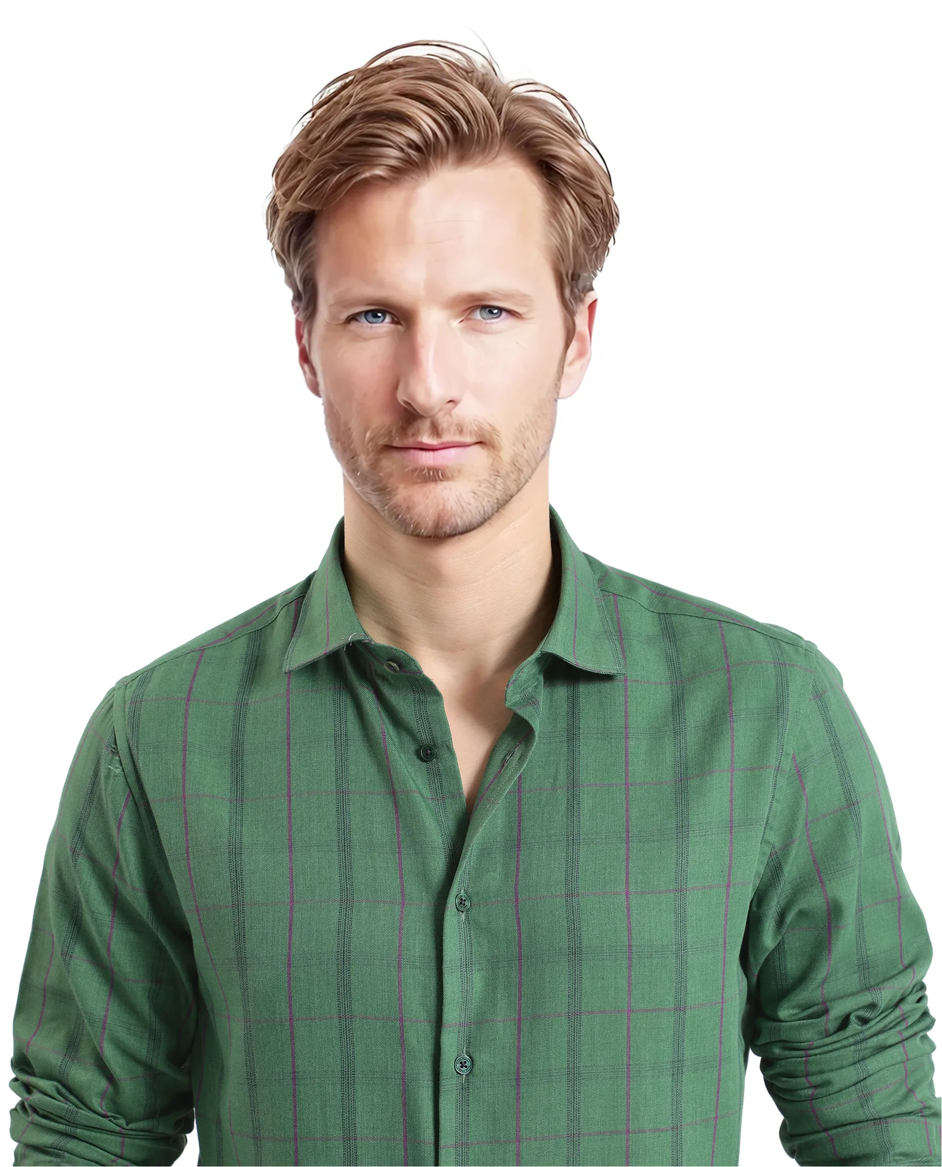 Rare Rabbit Men's Roos Green Cotton Checked Print Oversized Fit Full Sleeve Collared Shirt - Image 6