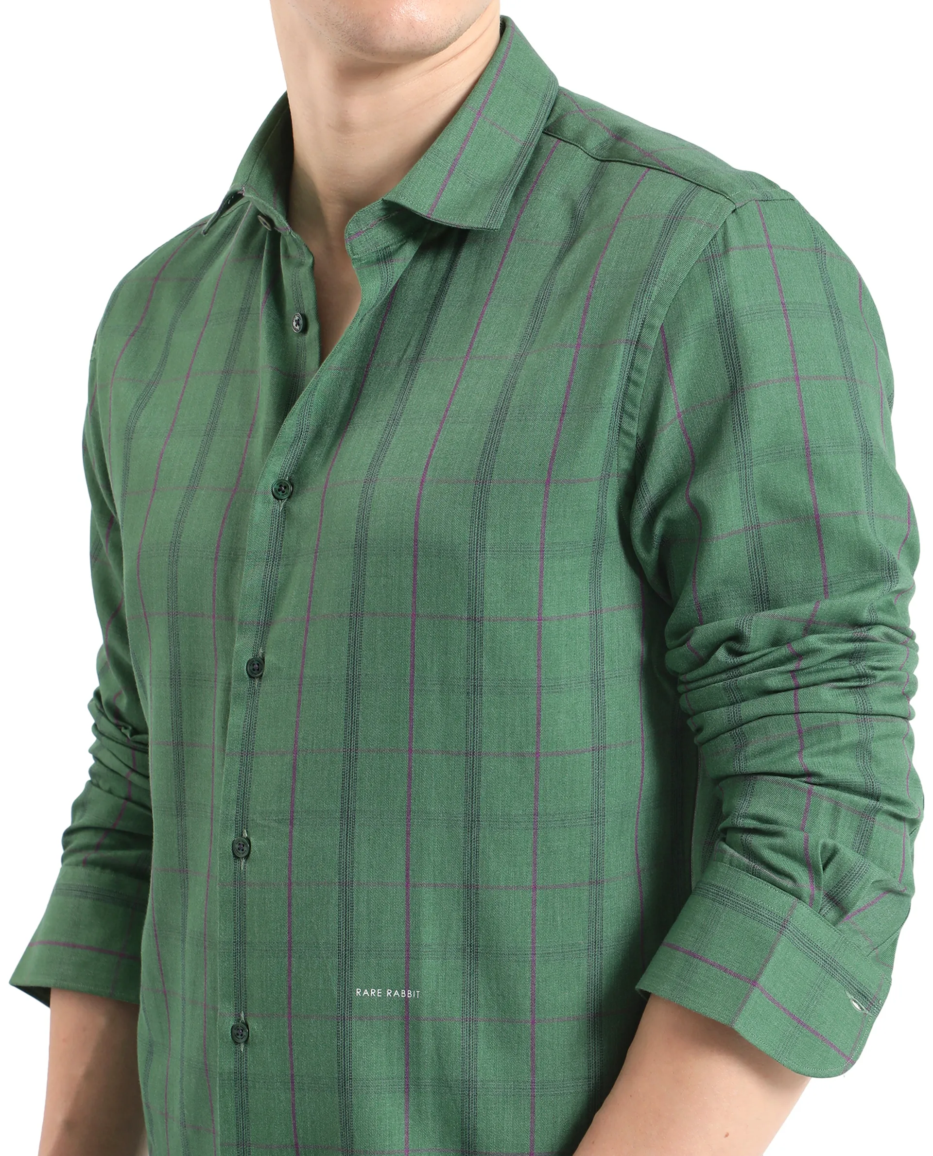 Rare Rabbit Men's Roos Green Cotton Checked Print Oversized Fit Full Sleeve Collared Shirt - Image 7
