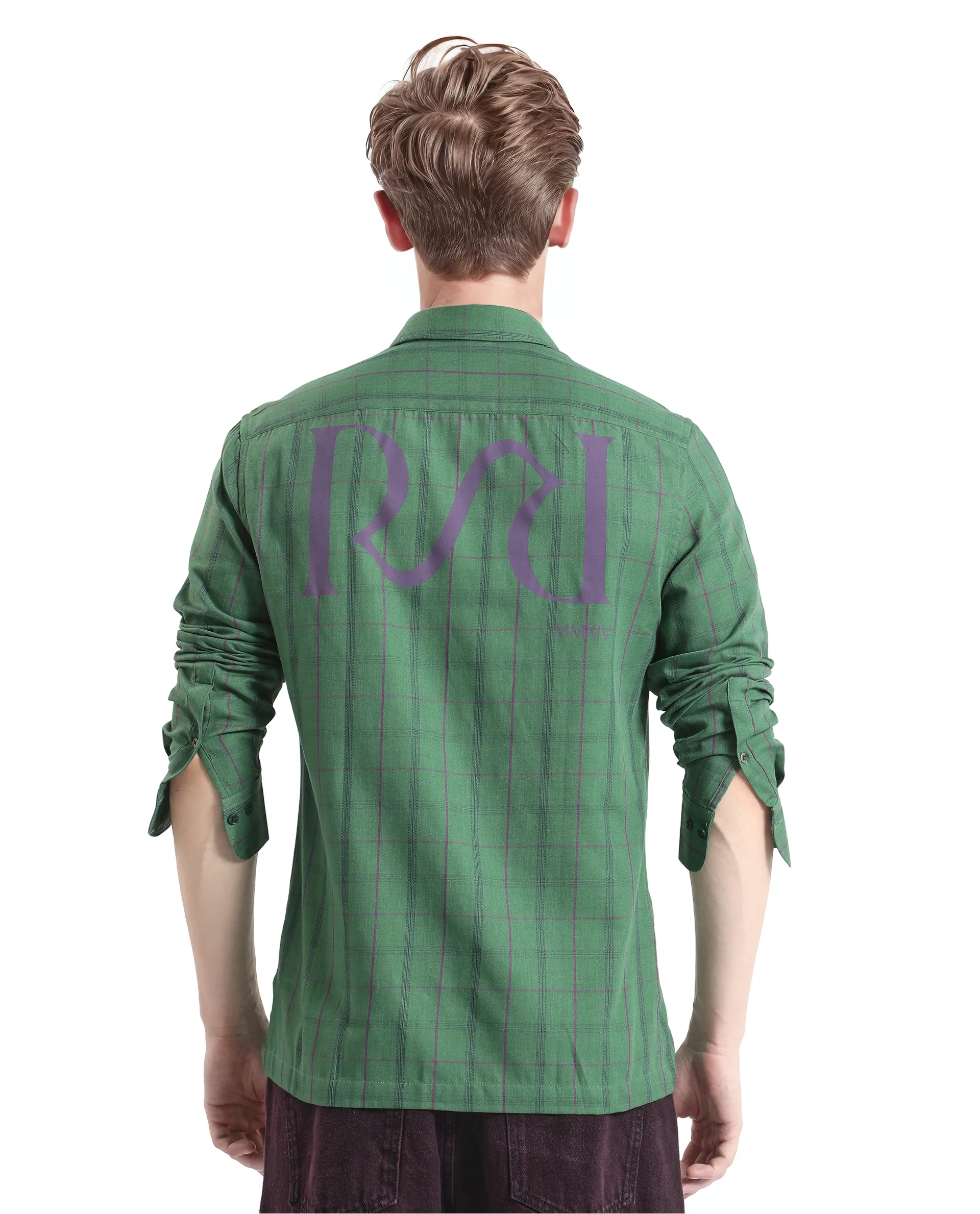 Rare Rabbit Men's Roos Green Cotton Checked Print Oversized Fit Full Sleeve Collared Shirt - Image 8