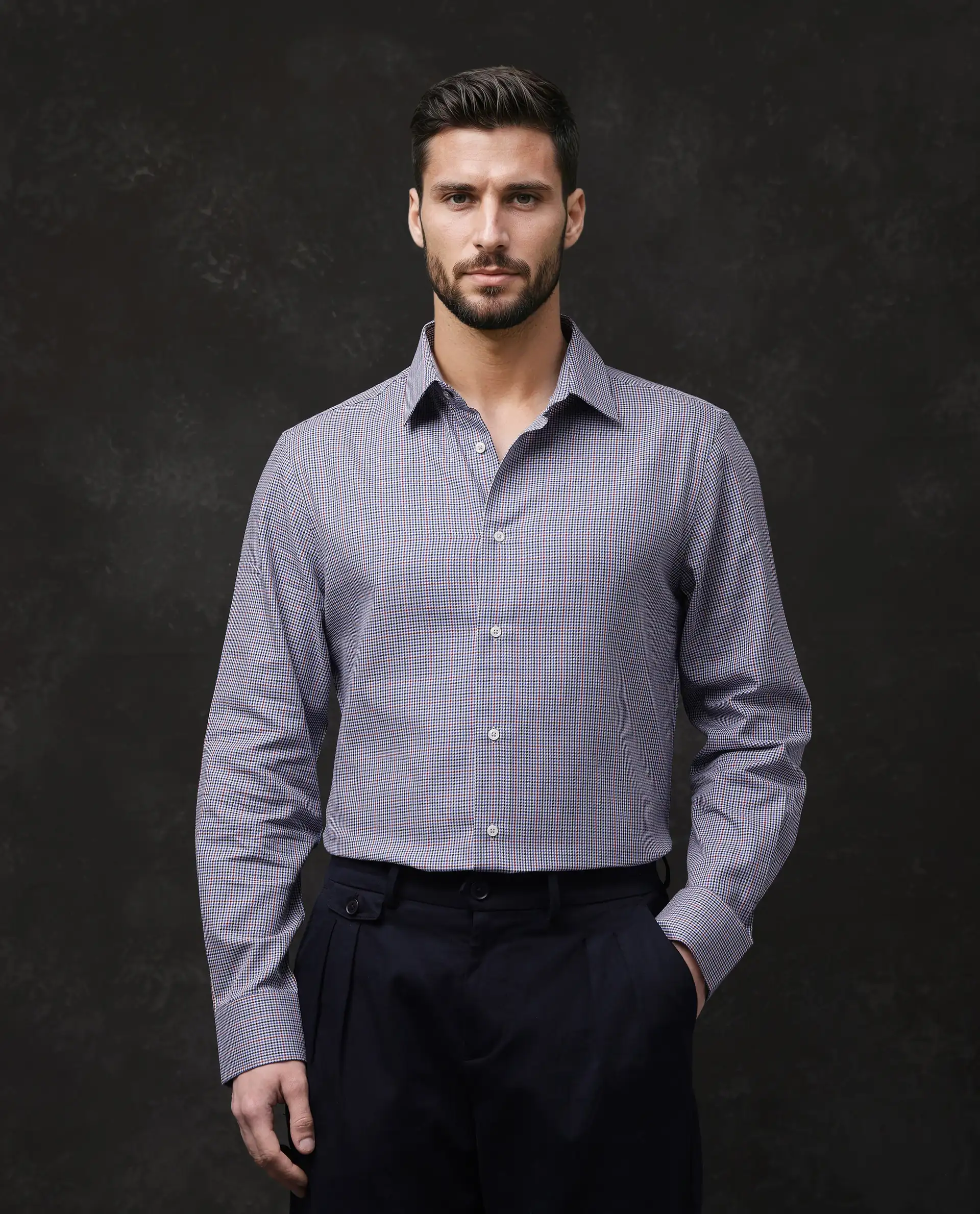 Rare Rabbit Men's Root Blue Cotton Checked Print Regular Fit Full Sleeve Collared Shirt