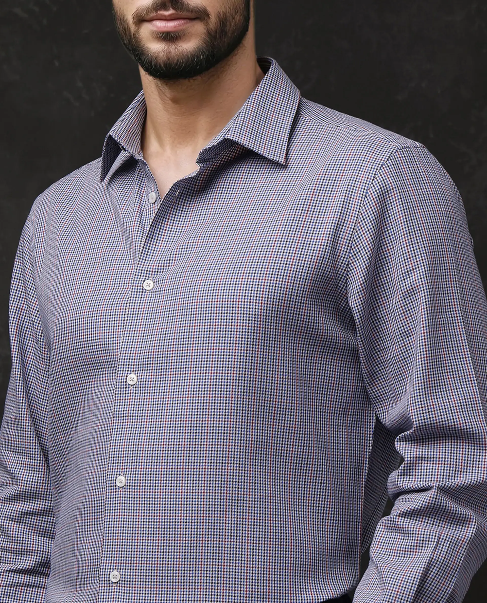 Rare Rabbit Men's Root Blue Cotton Checked Print Regular Fit Full Sleeve Collared Shirt - Image 4