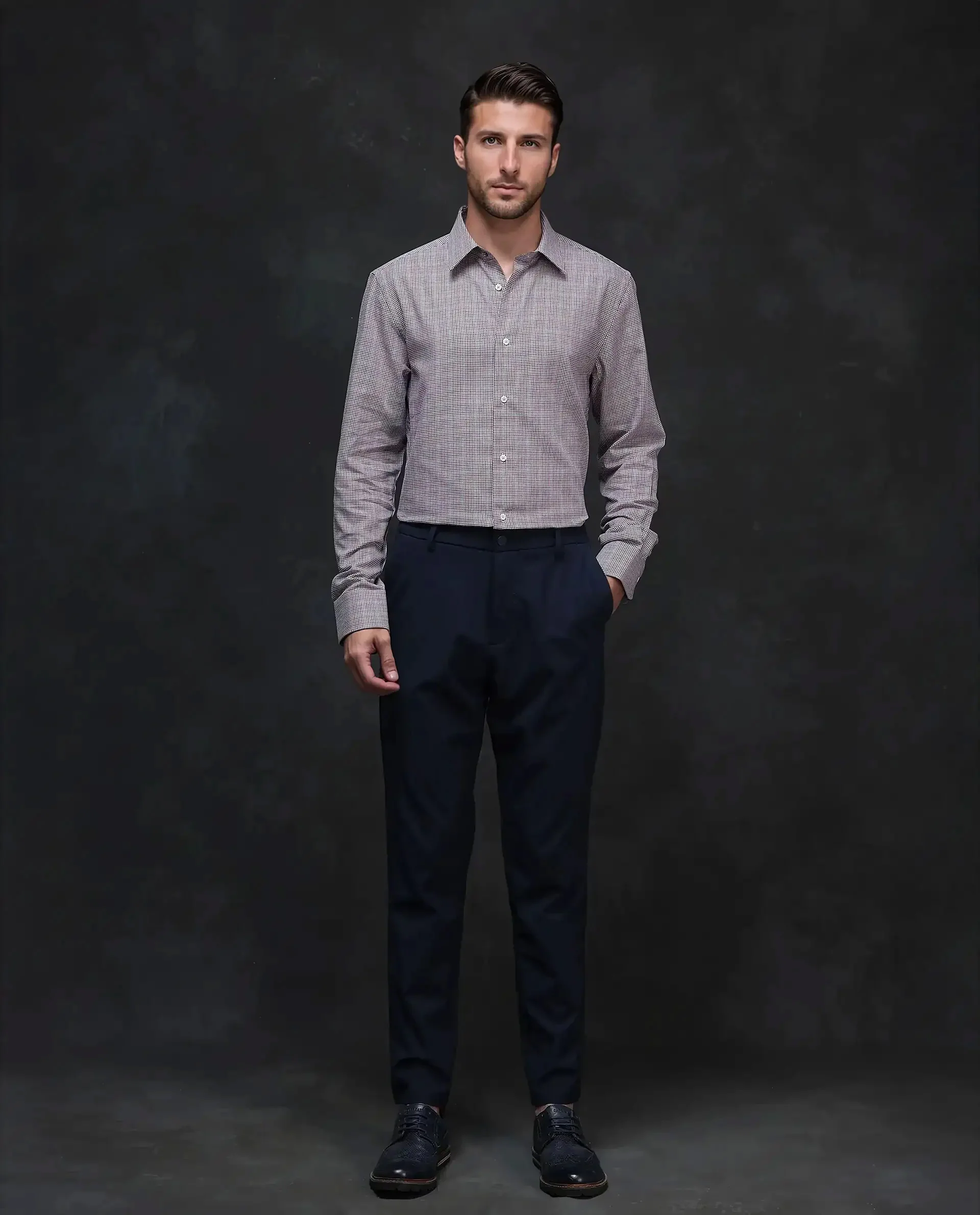 Rare Rabbit Men's Root Maroon Cotton Checked Print Regular Fit Full Sleeve Collared Shirt - Image 2