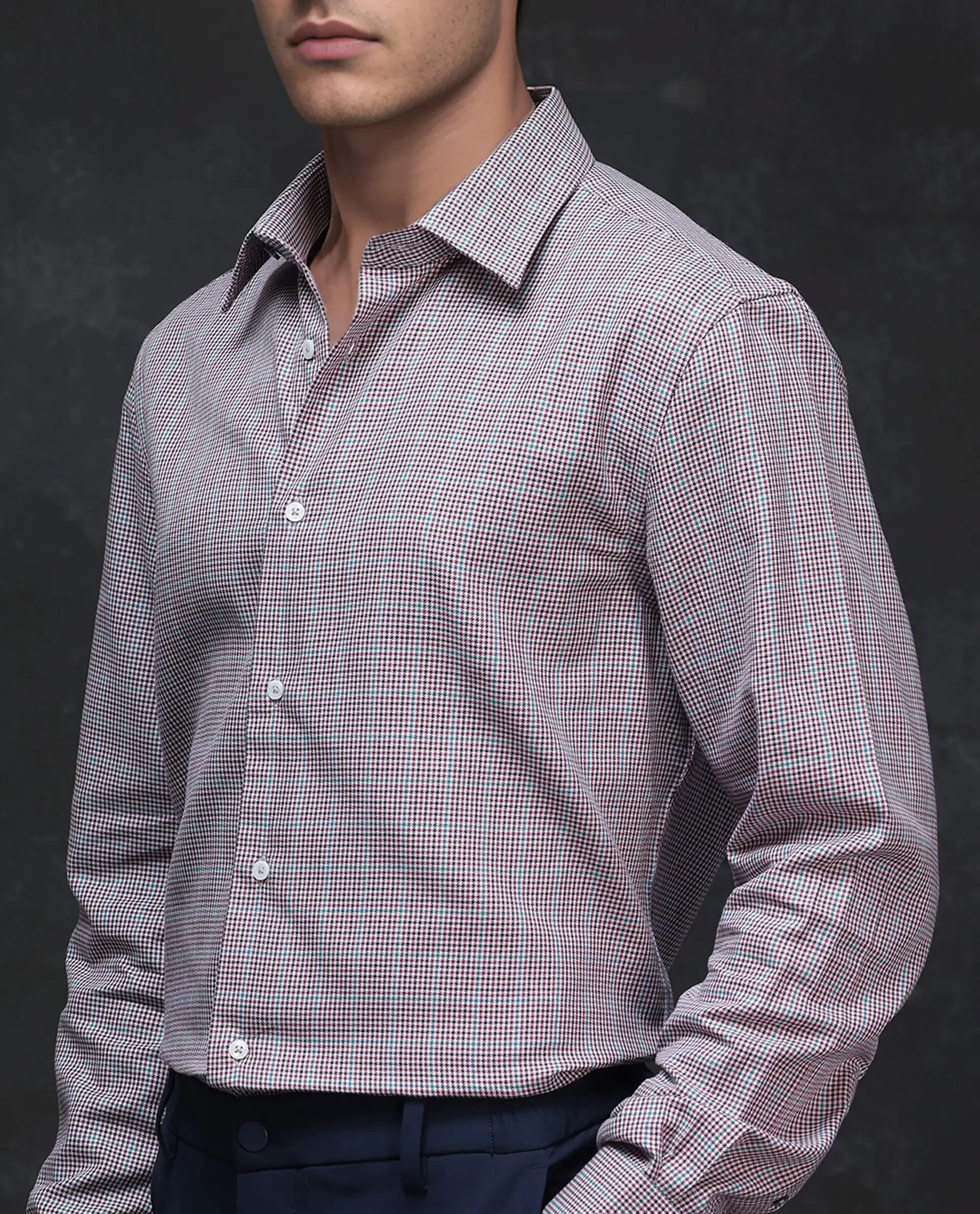 Rare Rabbit Men's Root Maroon Cotton Checked Print Regular Fit Full Sleeve Collared Shirt - Image 3