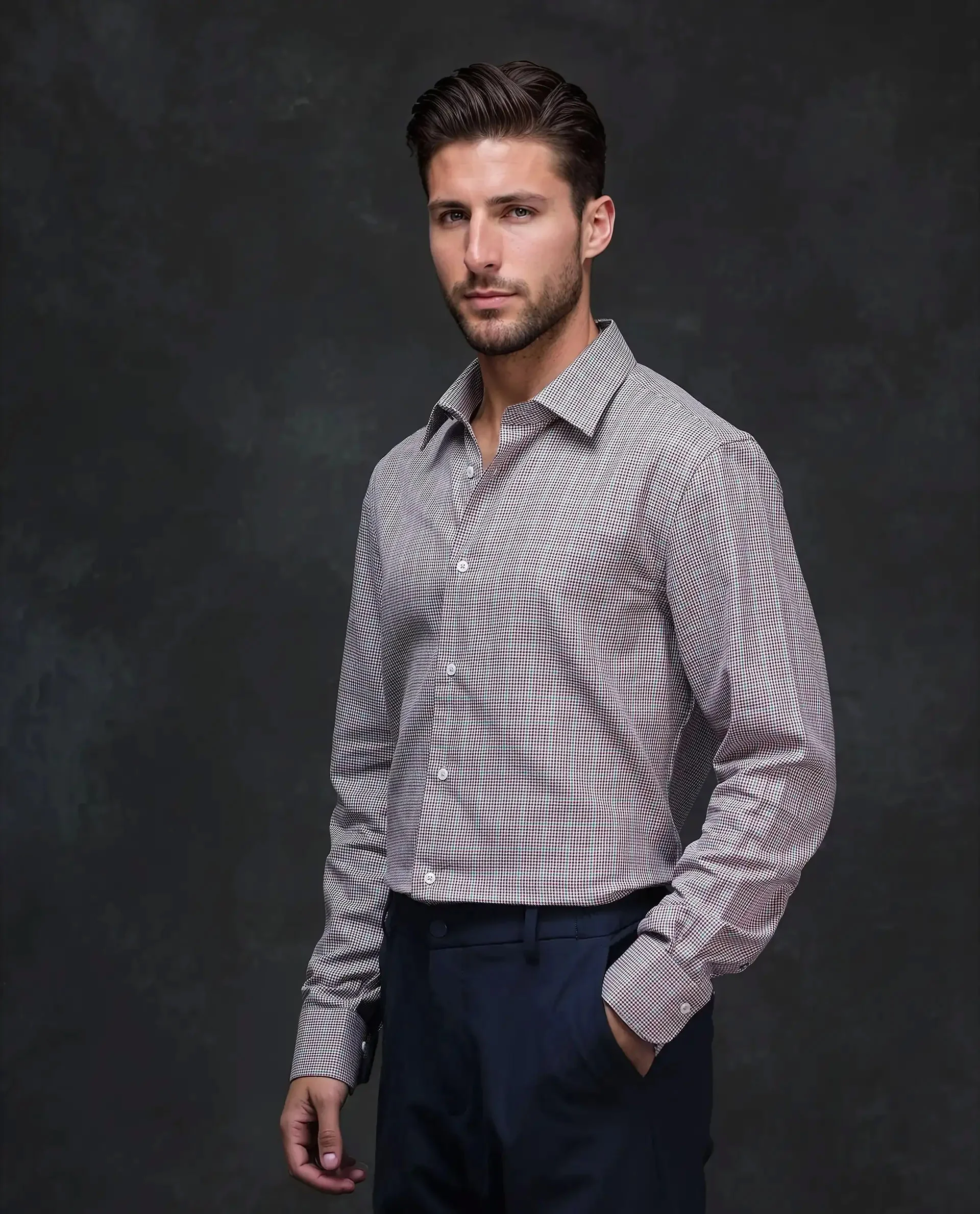 Rare Rabbit Men's Root Maroon Cotton Checked Print Regular Fit Full Sleeve Collared Shirt - Image 4