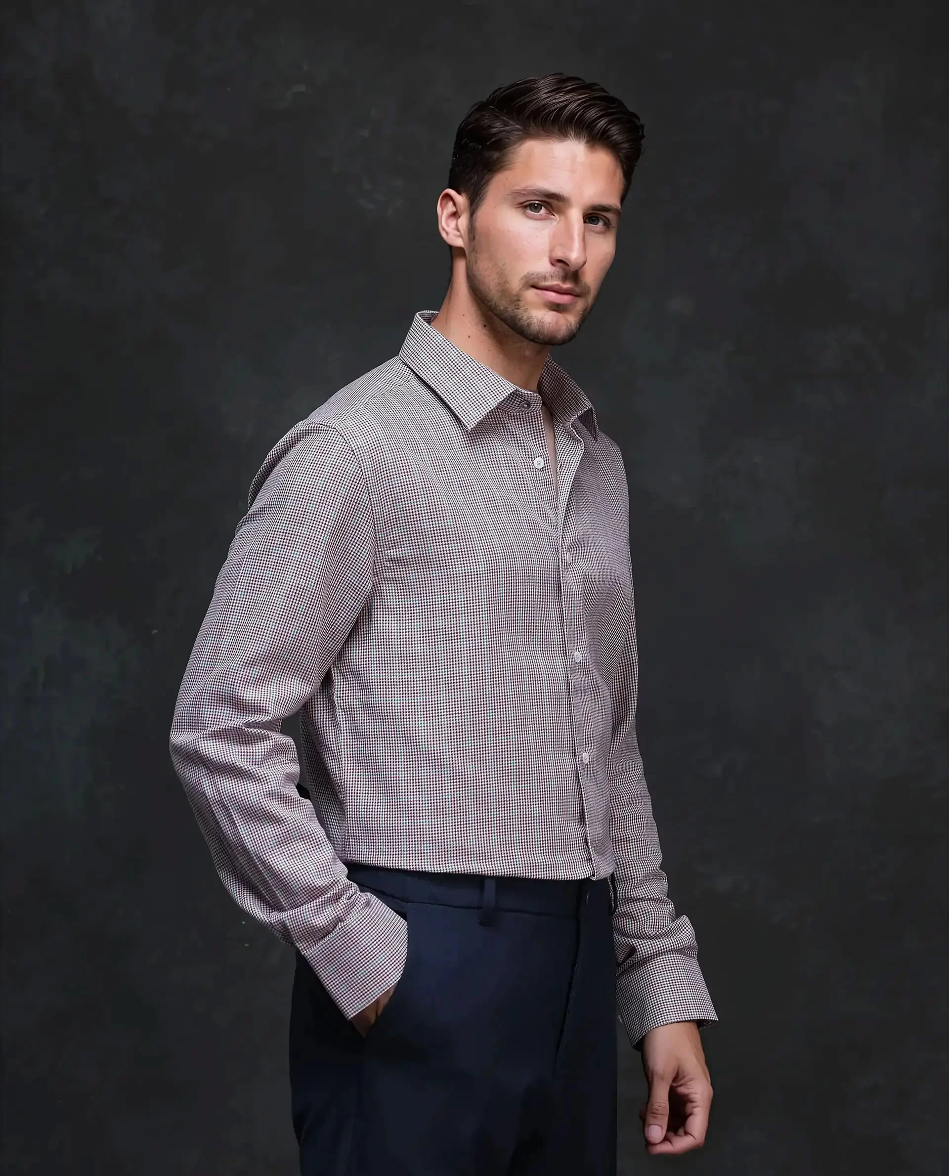 Rare Rabbit Men's Root Maroon Cotton Checked Print Regular Fit Full Sleeve Collared Shirt - Image 6
