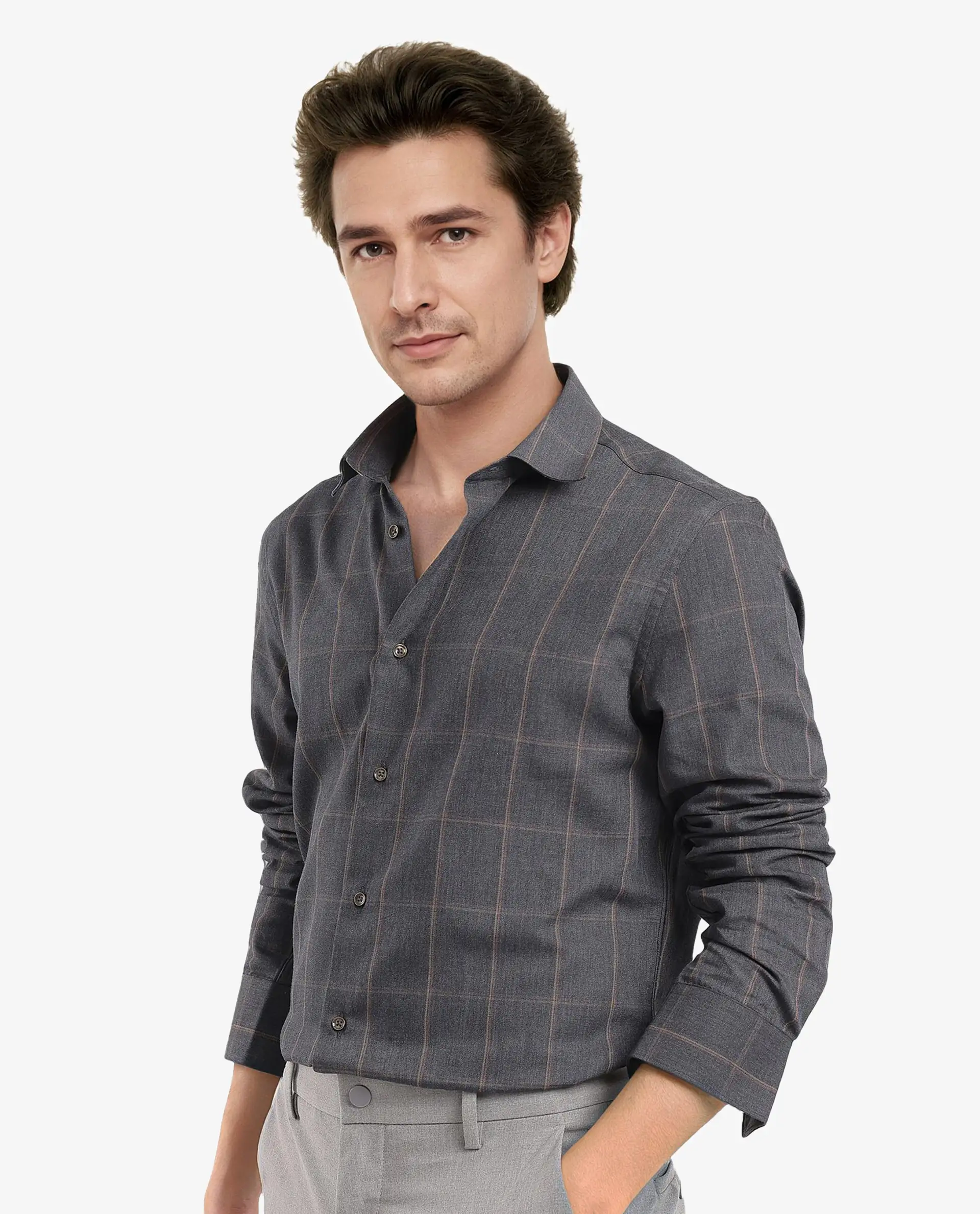 Rare Rabbit Men's Ropos-2 Grey Cotton Checked Print Regular Fit Full Sleeve Collared Shirt - Image 5