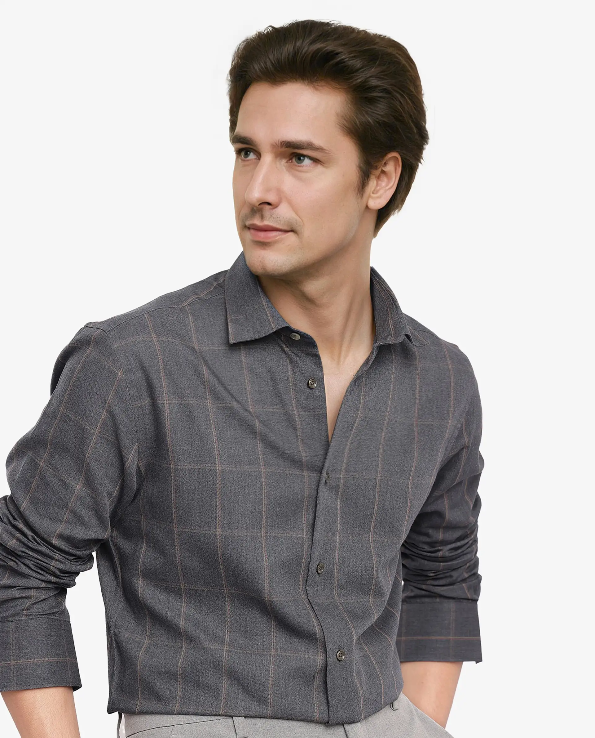 Rare Rabbit Men's Ropos-2 Grey Cotton Checked Print Regular Fit Full Sleeve Collared Shirt - Image 7