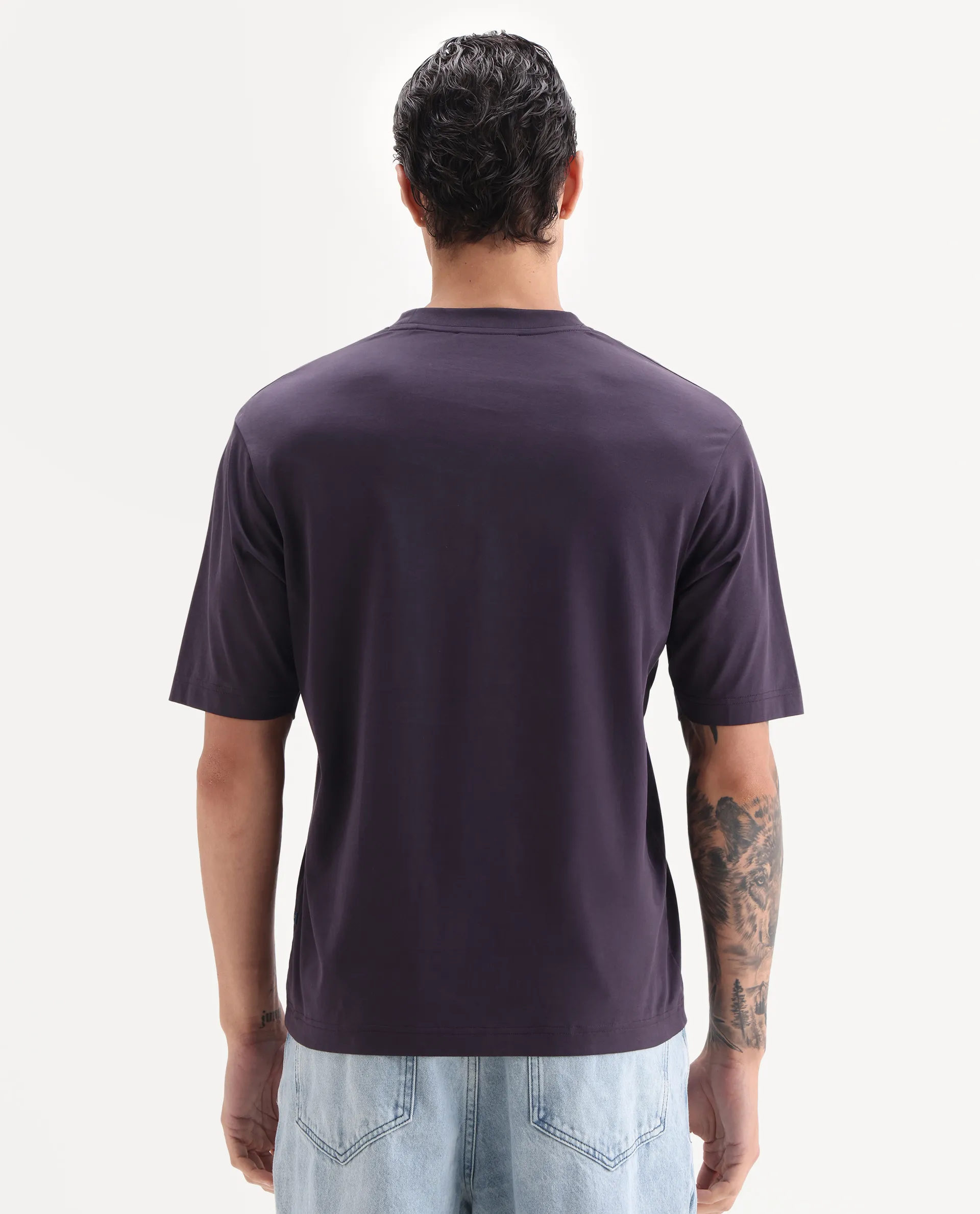 Rare Rabbit Men's Rora Dark Purple Cotton Fabric Half Sleeve Crew Neck Regular Fit Graphic Print T-Shirt - Image 6