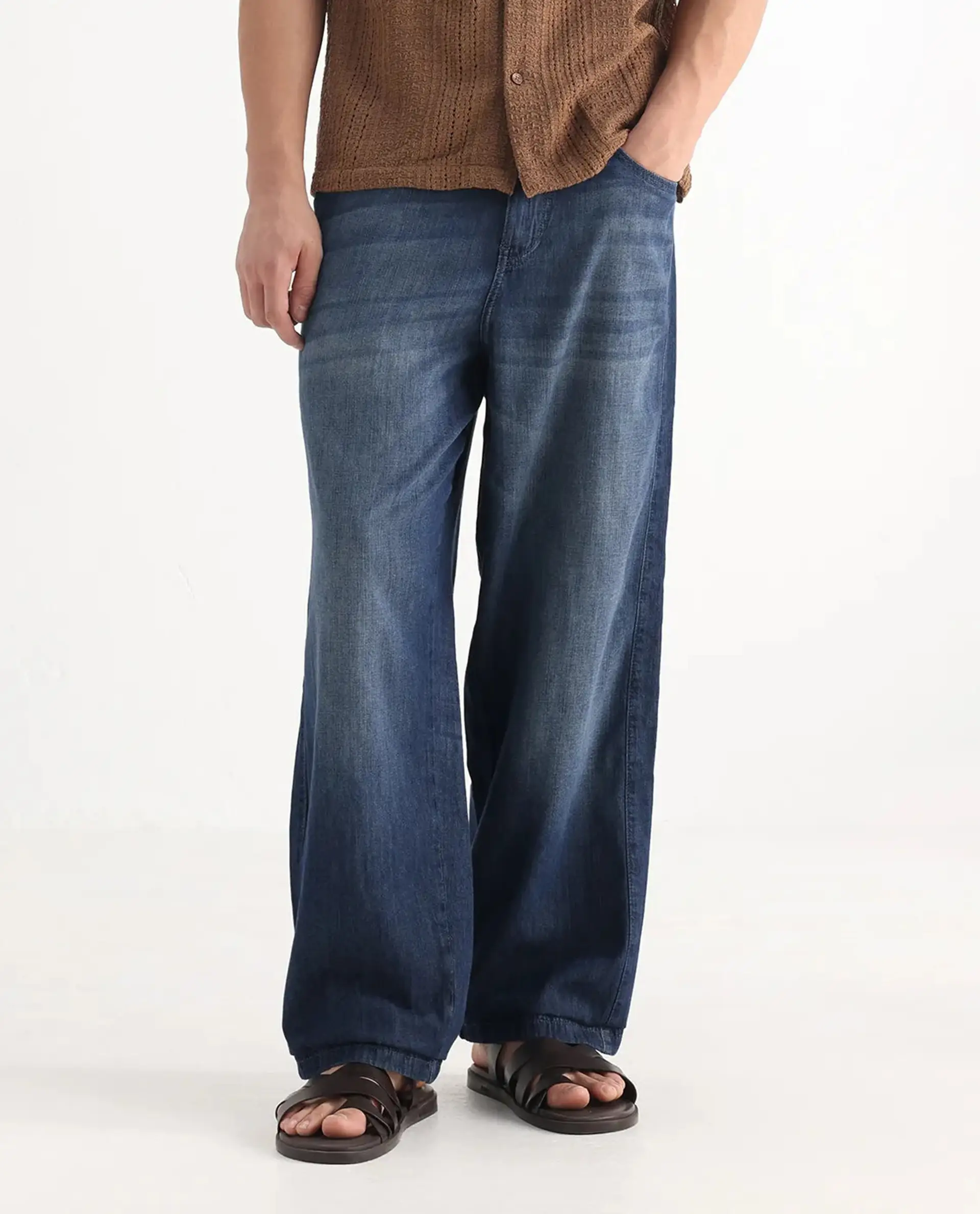 Rare Rabbit Men's Rory Light Blue Cotton Plain Baggy Fit Jeans - Image 10