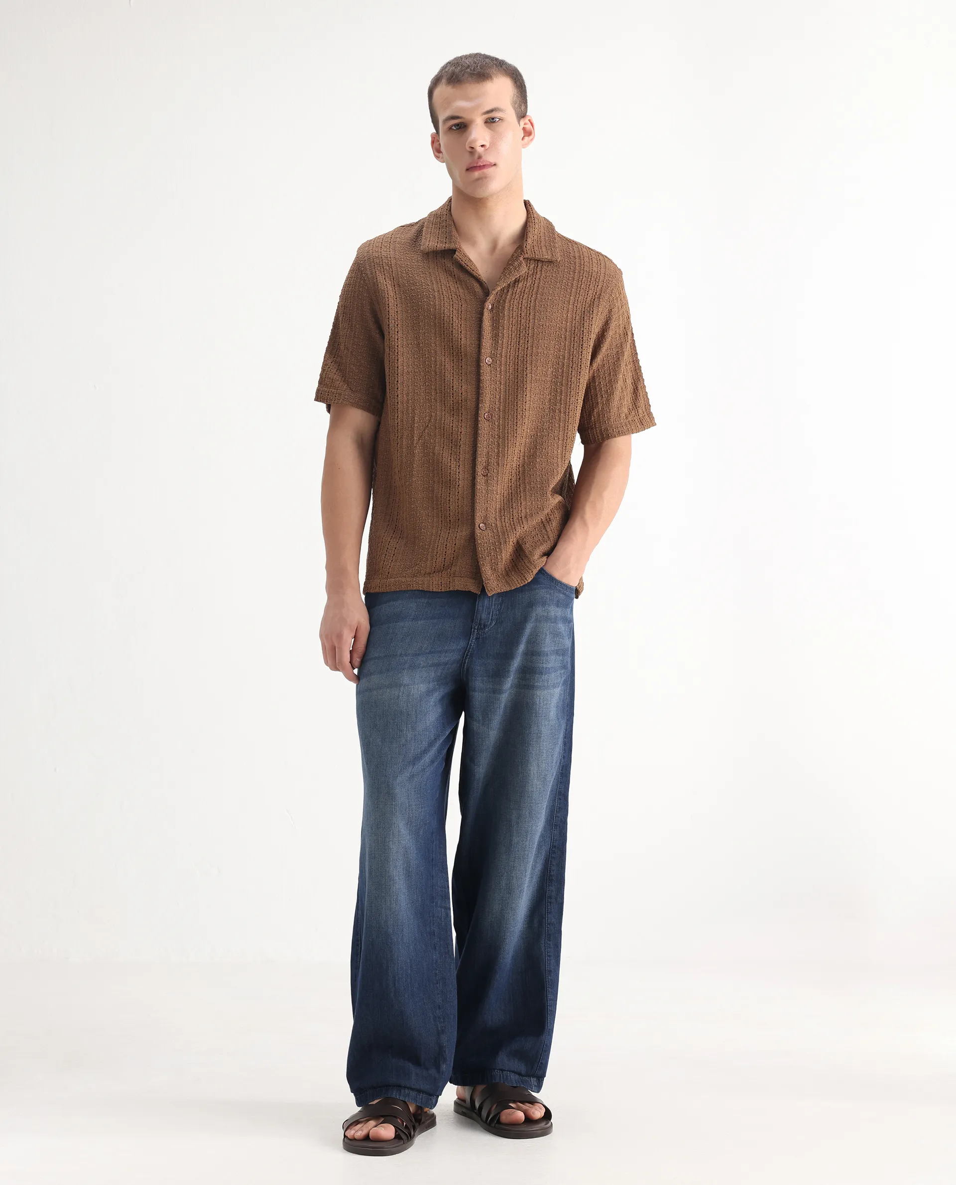Rare Rabbit Men's Rory Light Blue Cotton Plain Baggy Fit Jeans - Image 3