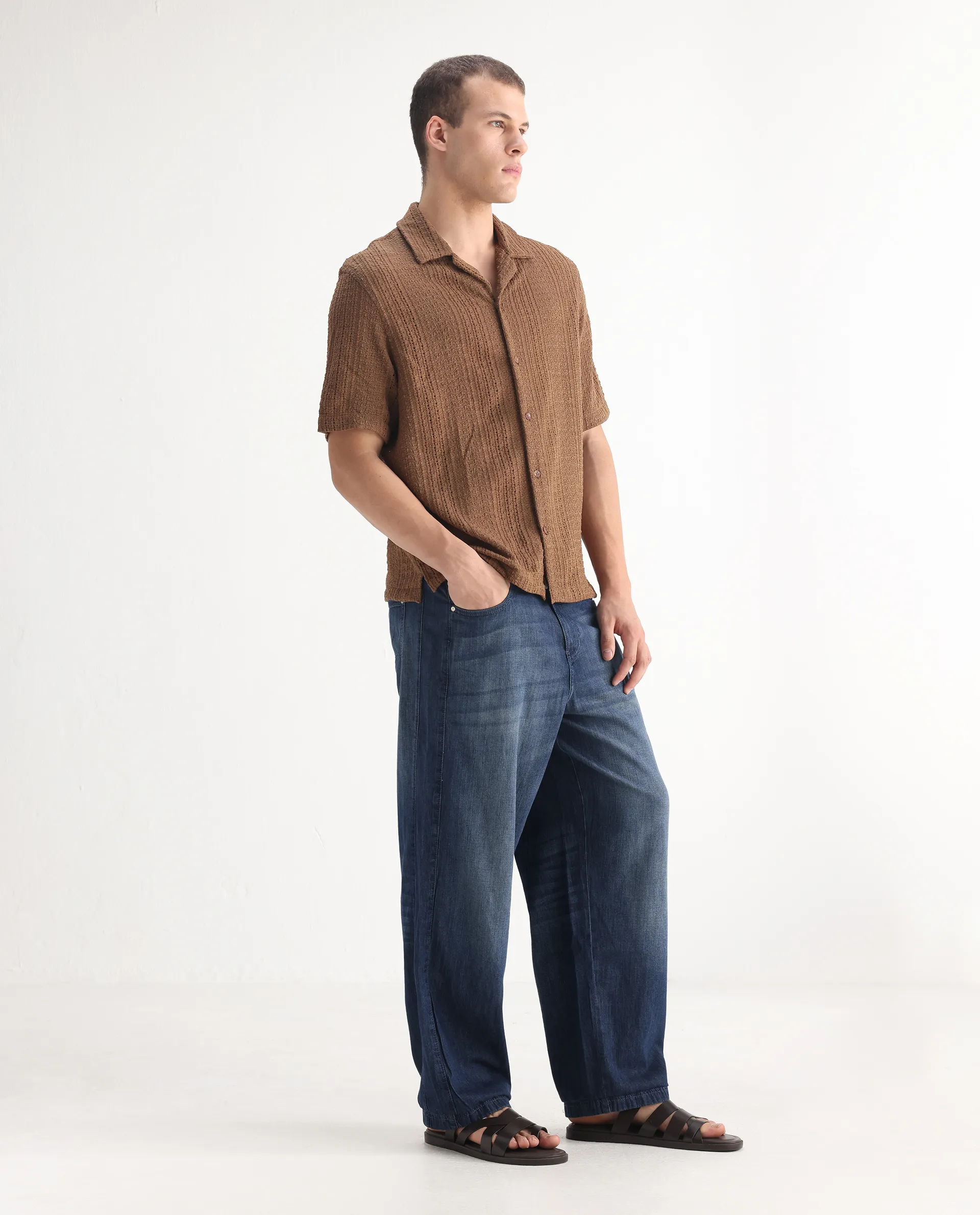 Rare Rabbit Men's Rory Light Blue Cotton Plain Baggy Fit Jeans - Image 7