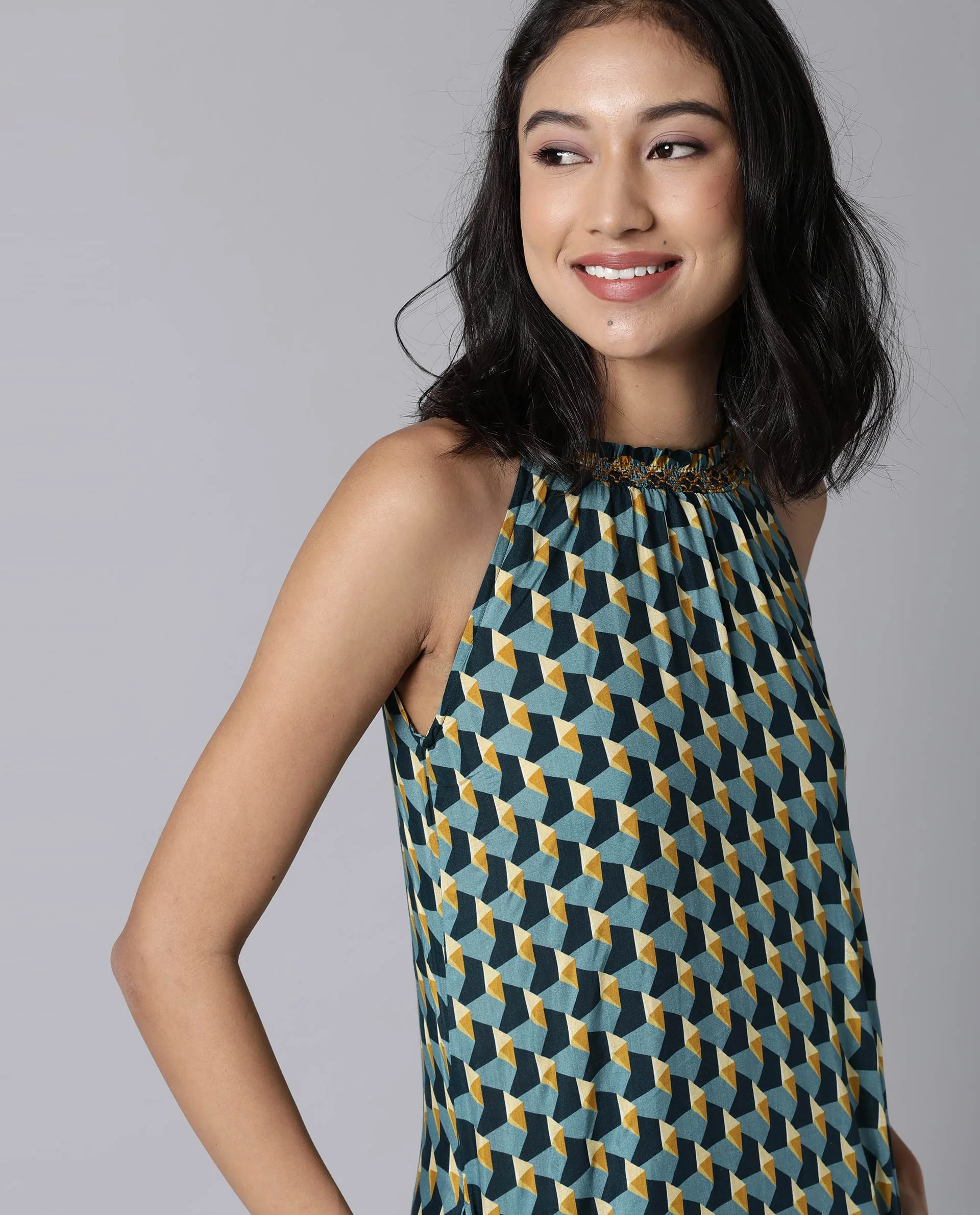 Rareism Women Rosa Mustard Dress Sleeveless Printed - Image 2
