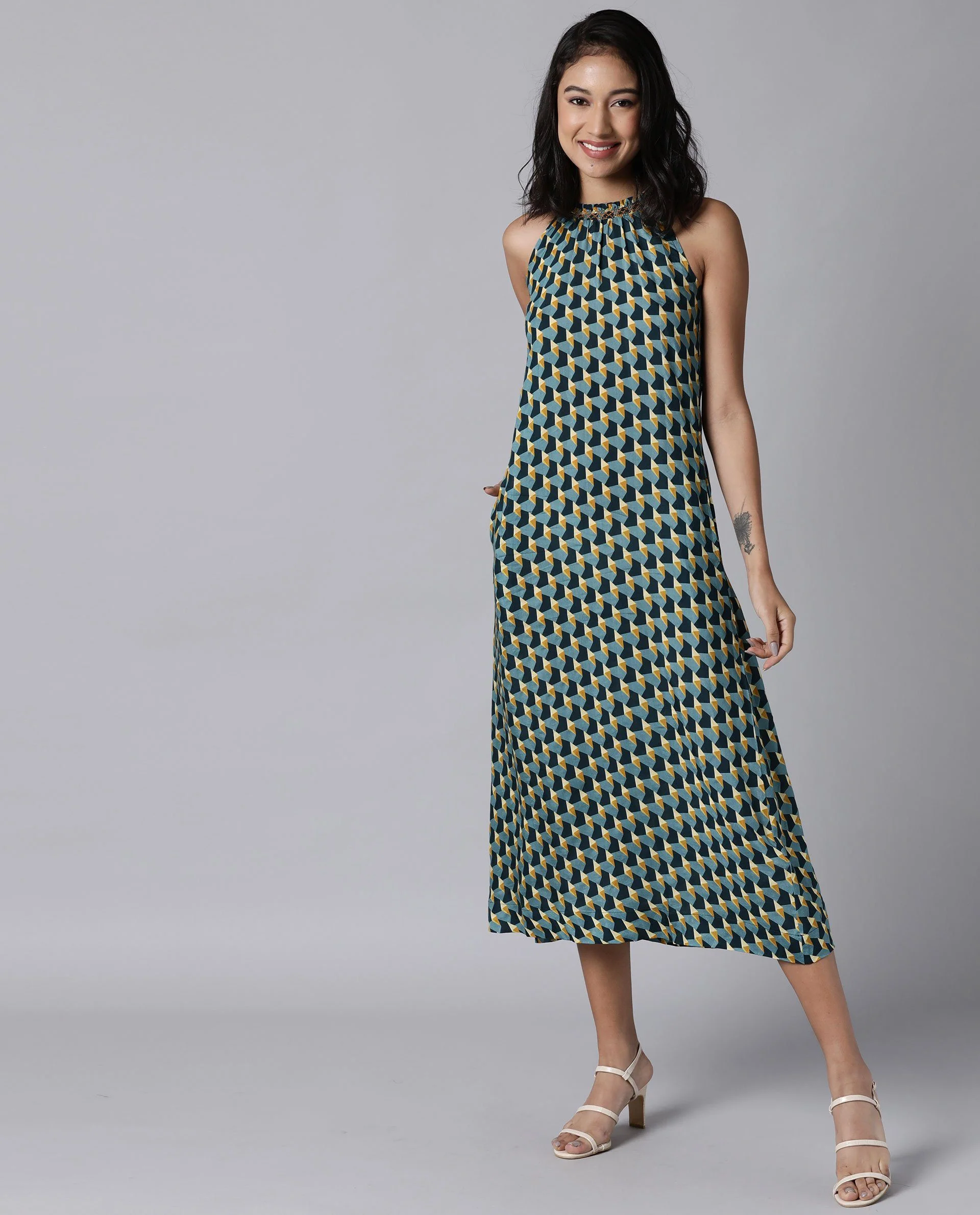 Rareism Women Rosa Mustard Dress Sleeveless Printed - Image 3