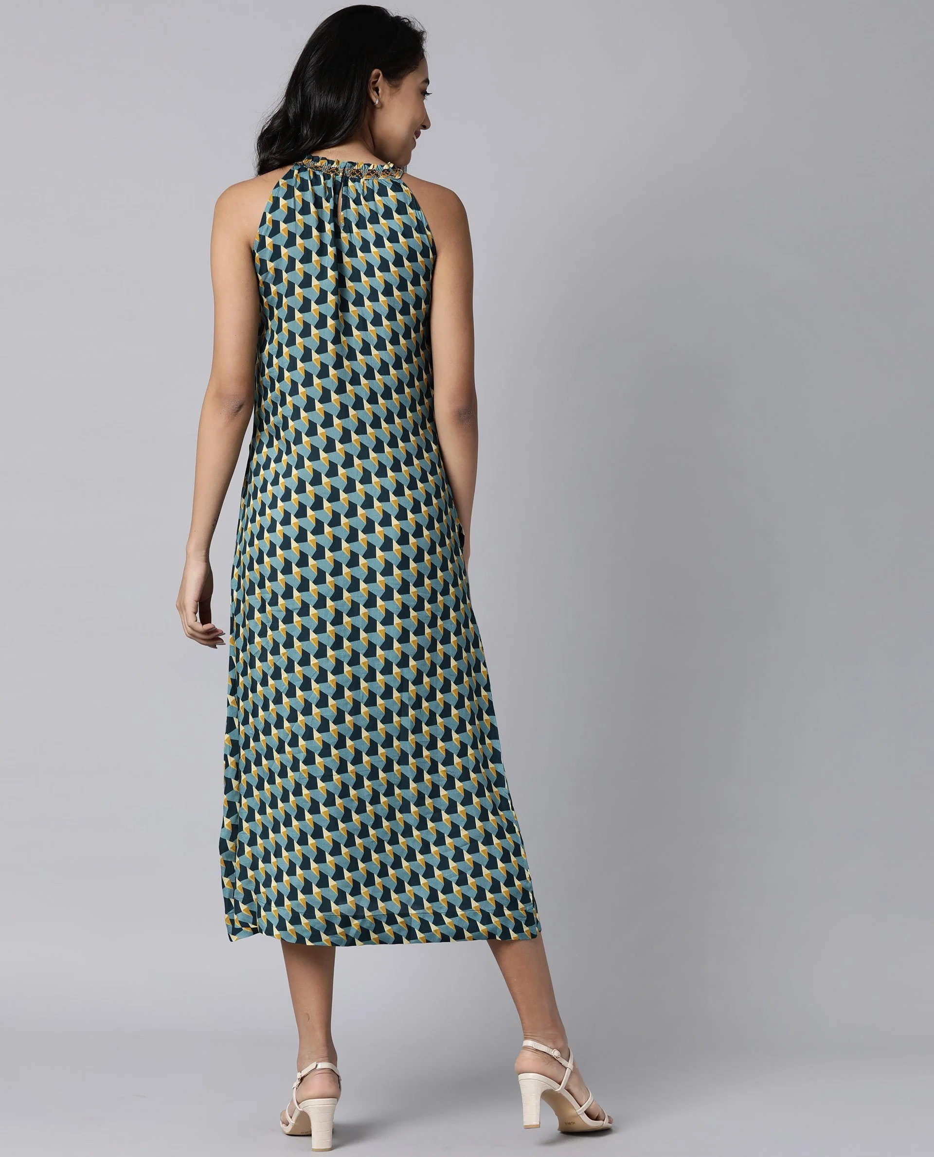 Rareism Women Rosa Mustard Dress Sleeveless Printed - Image 5